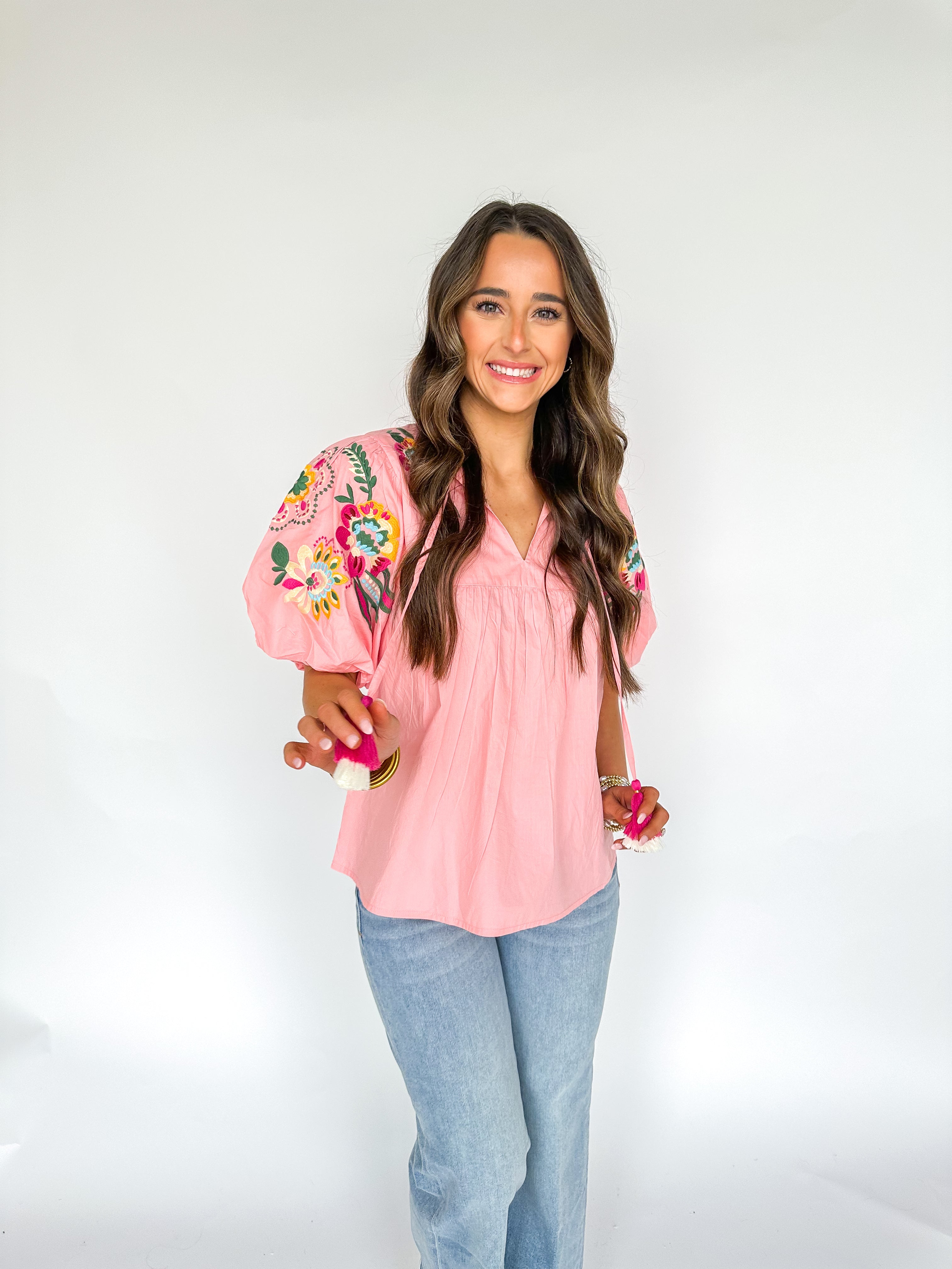 In The Details Embroidered Pink Top