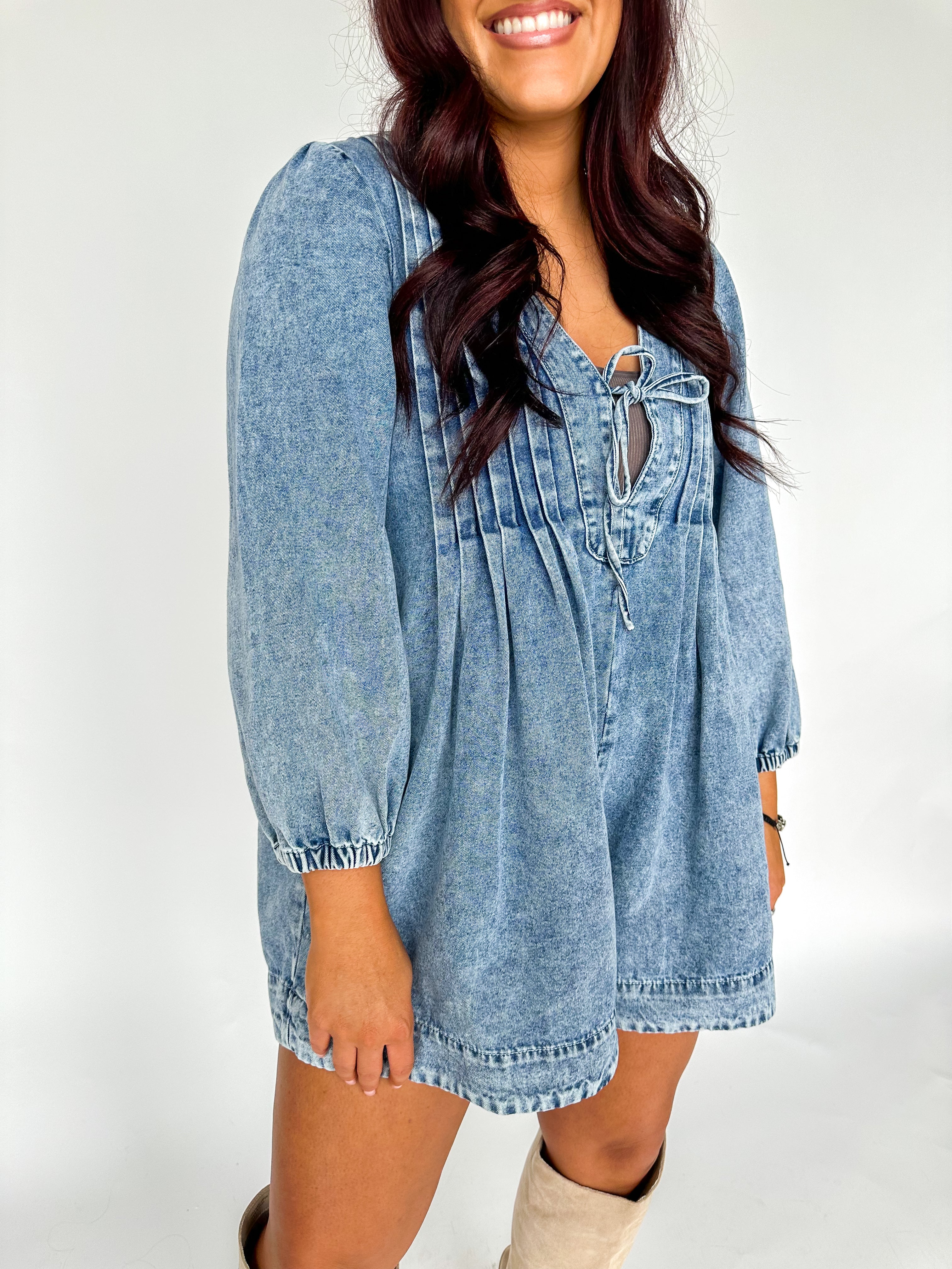 Morgan Long Sleeve Denim Romper