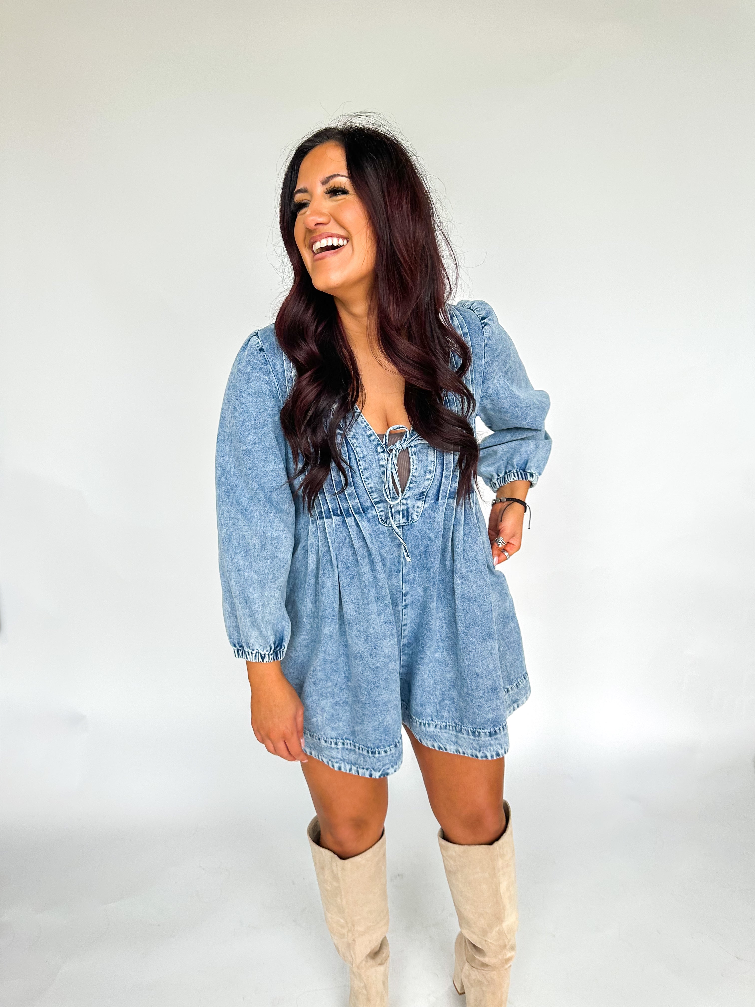 Morgan Long Sleeve Denim Romper