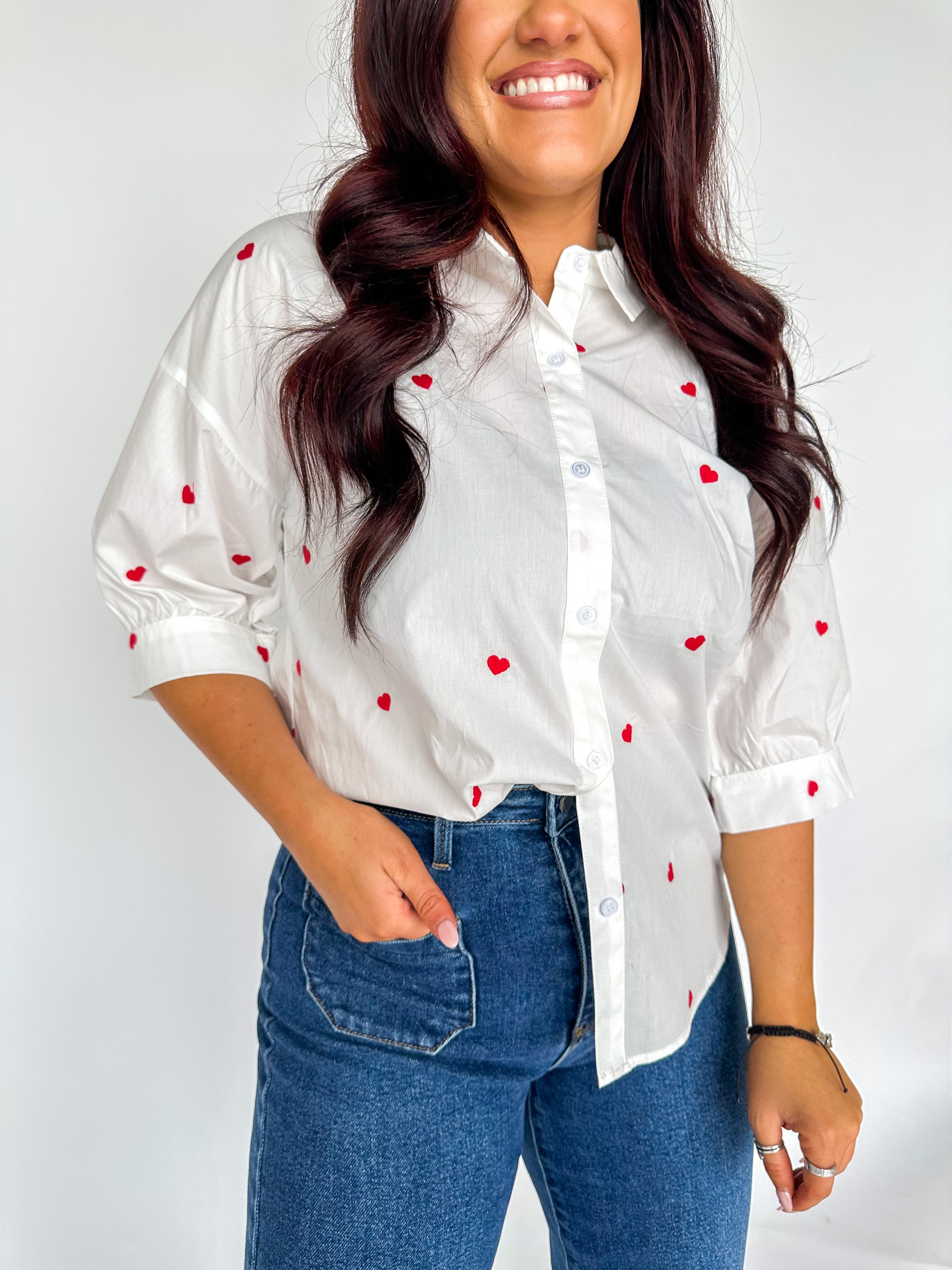 Heart Embrodiered Boyfriend Button Up