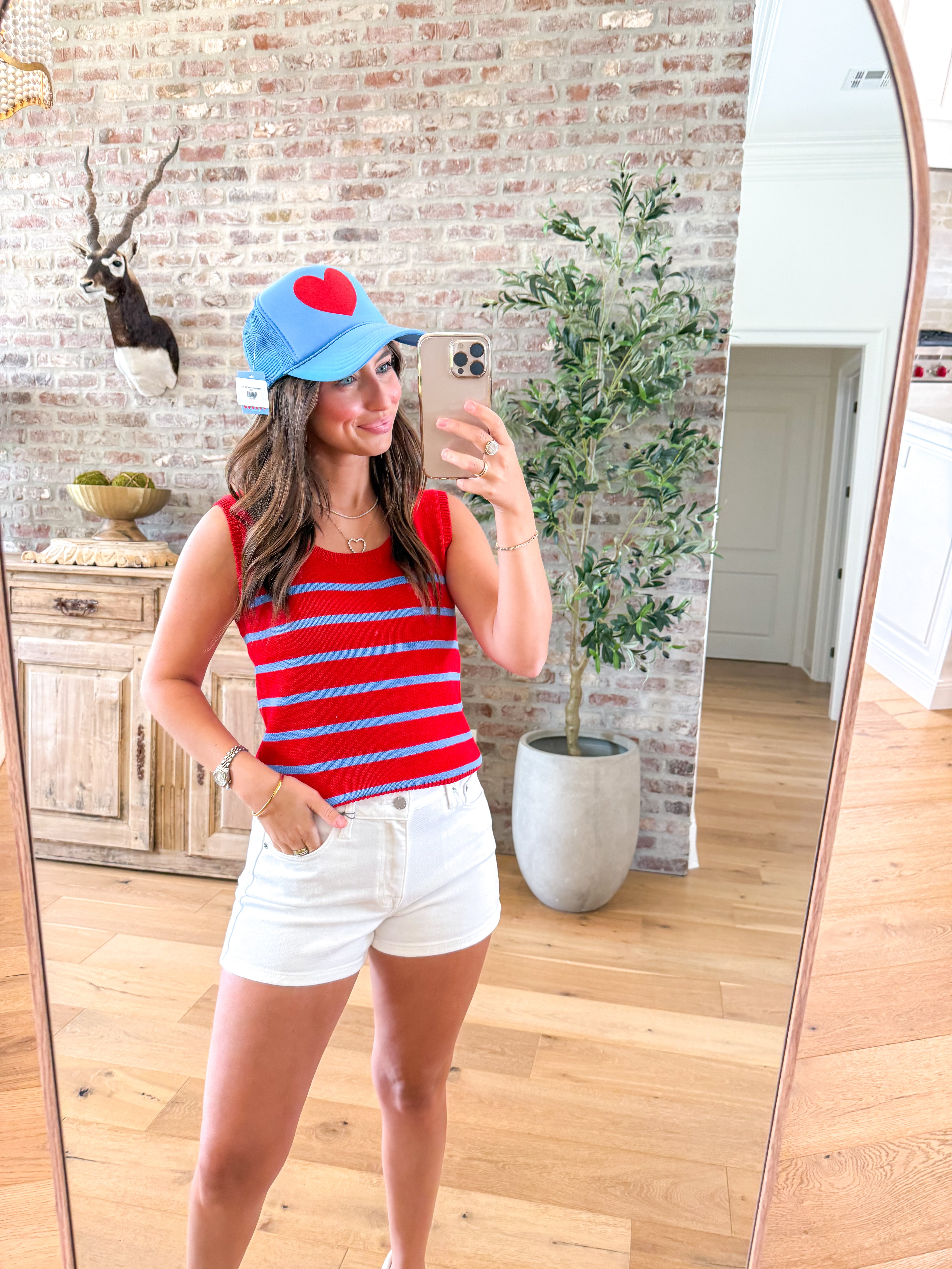 Coastline Striped Knit Tank Red