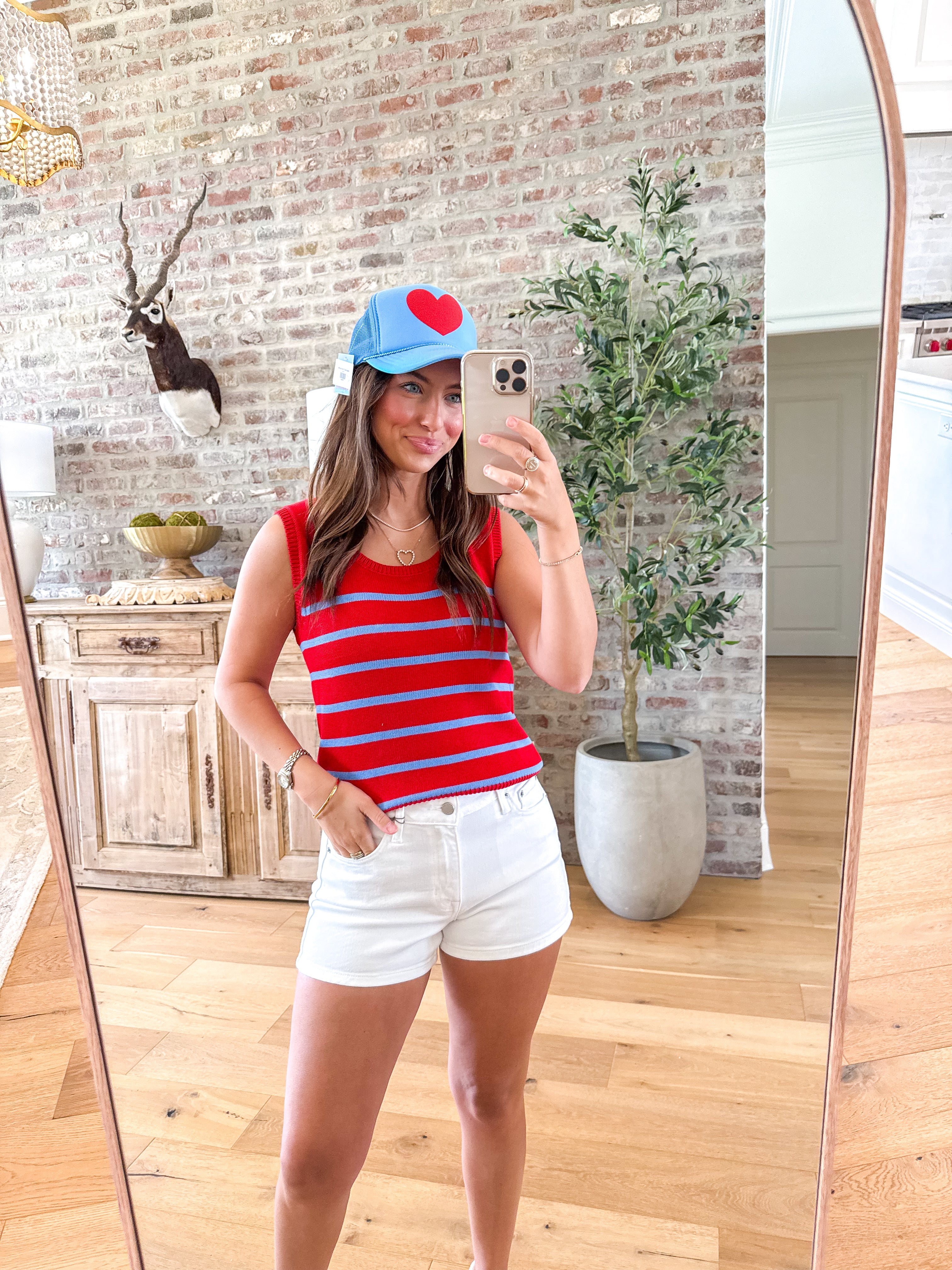 Coastline Striped Knit Tank Red