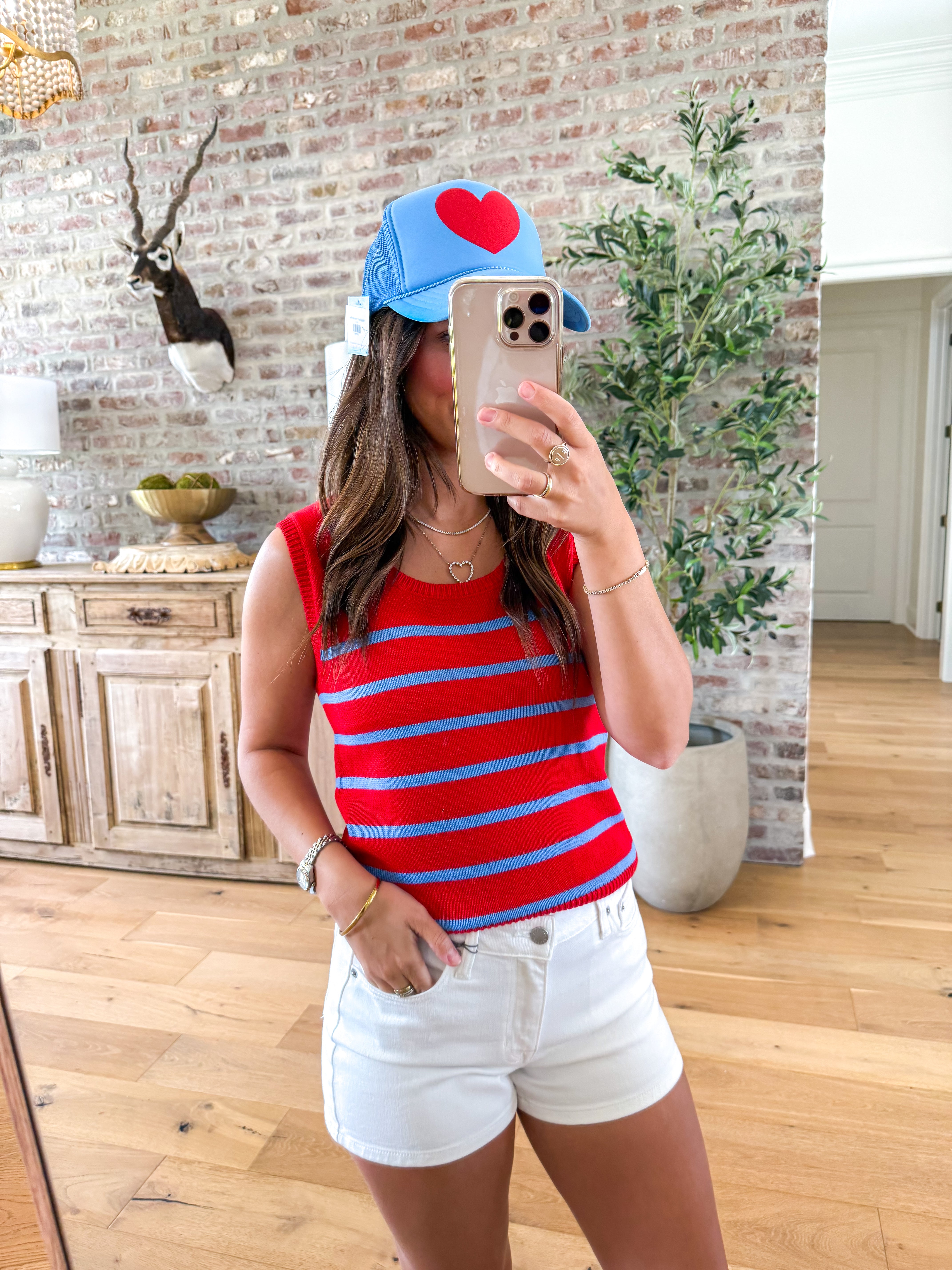Coastline Striped Knit Tank Red