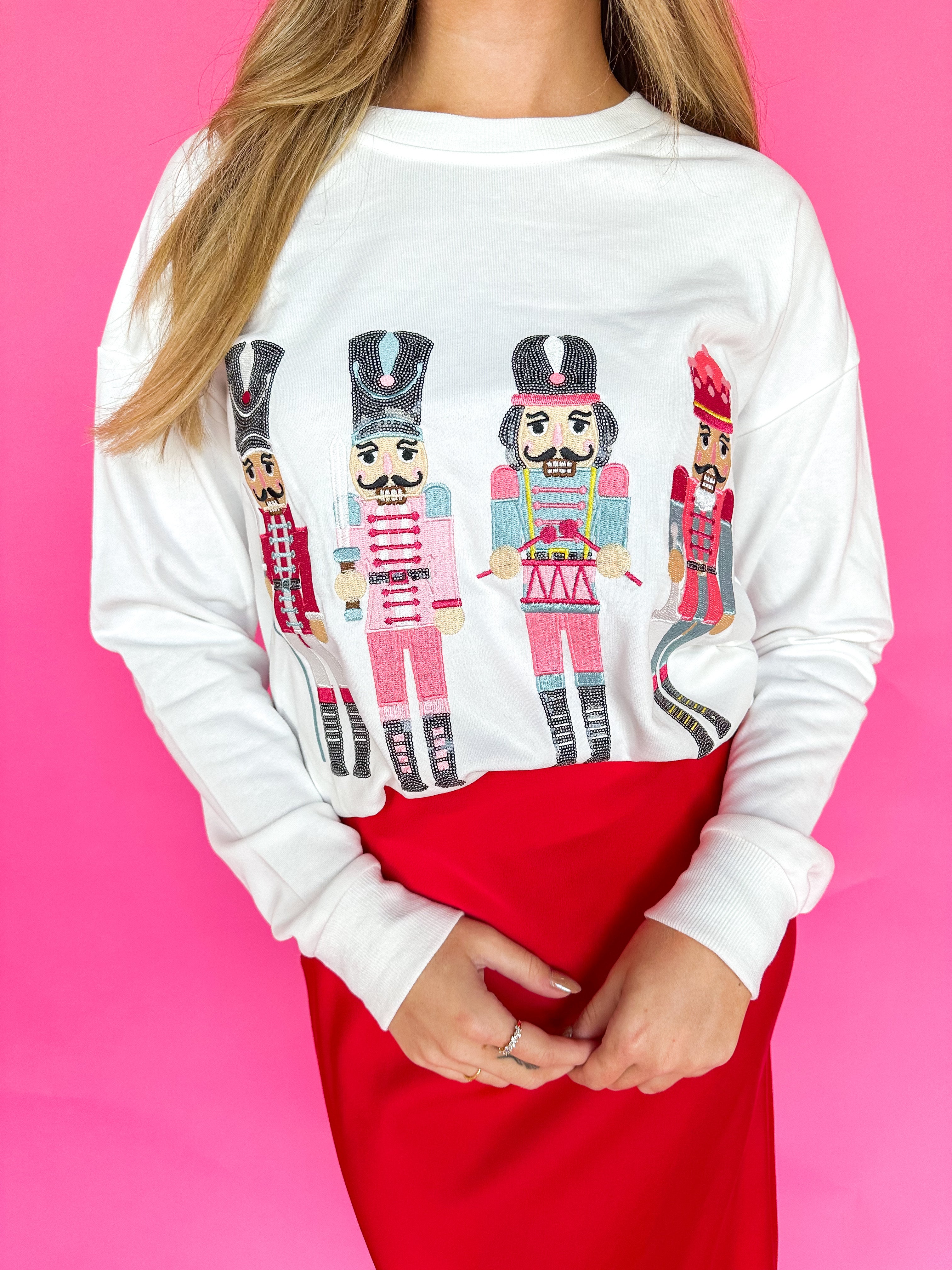 Pink Embroidered Nutcrackers Sweater