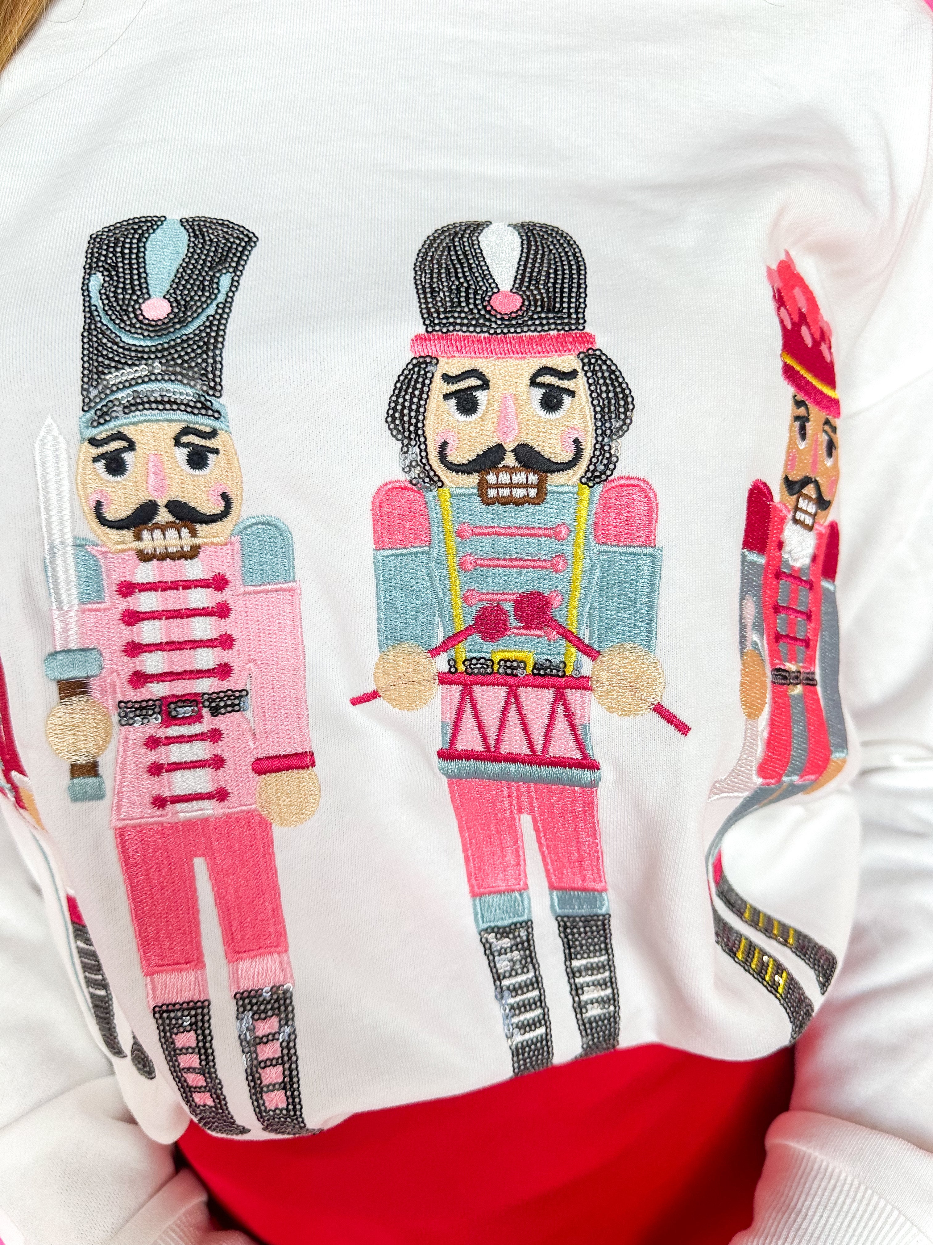 Pink Embroidered Nutcrackers Sweater