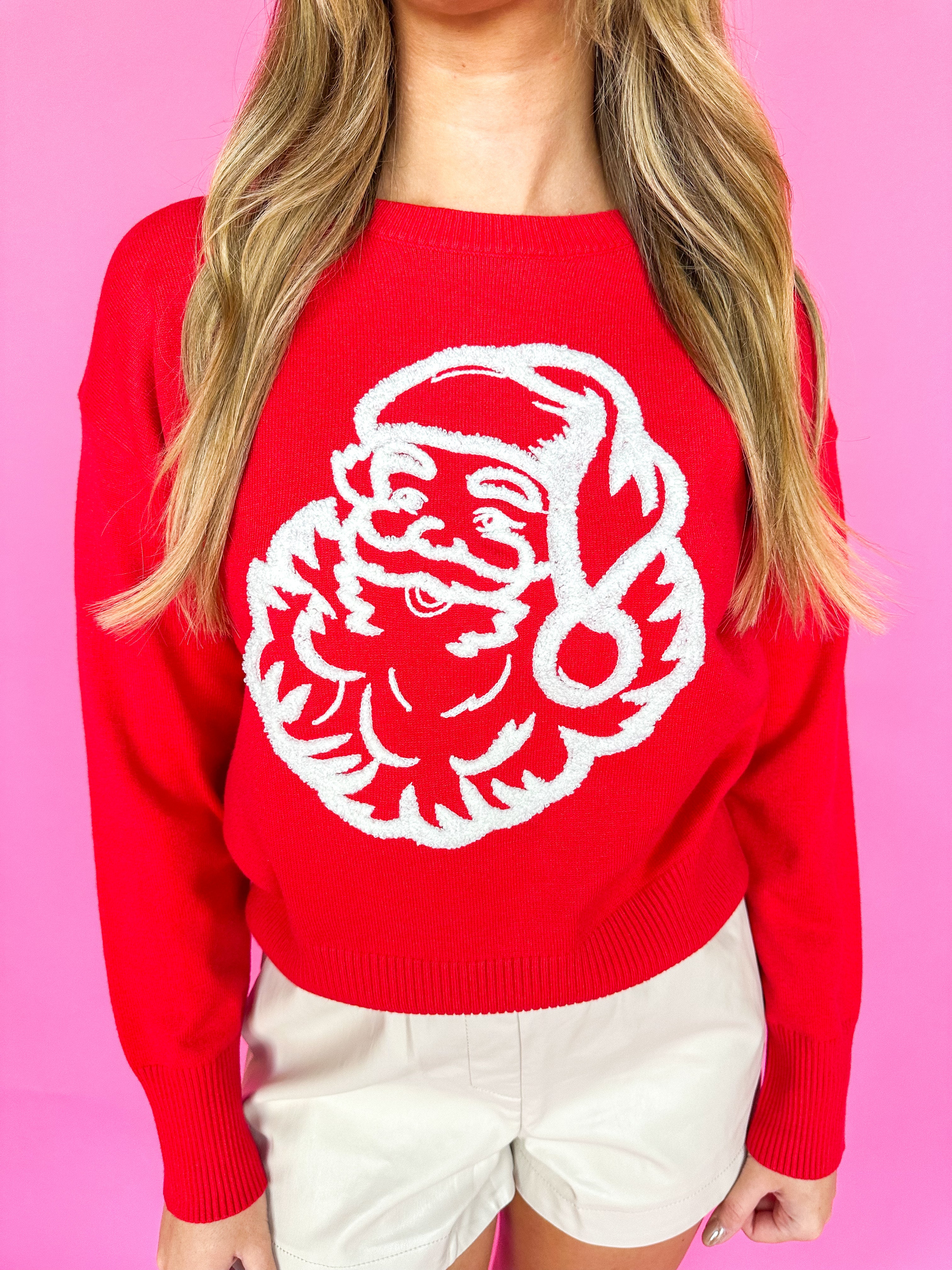 Fuzzy Santa Red Sweater