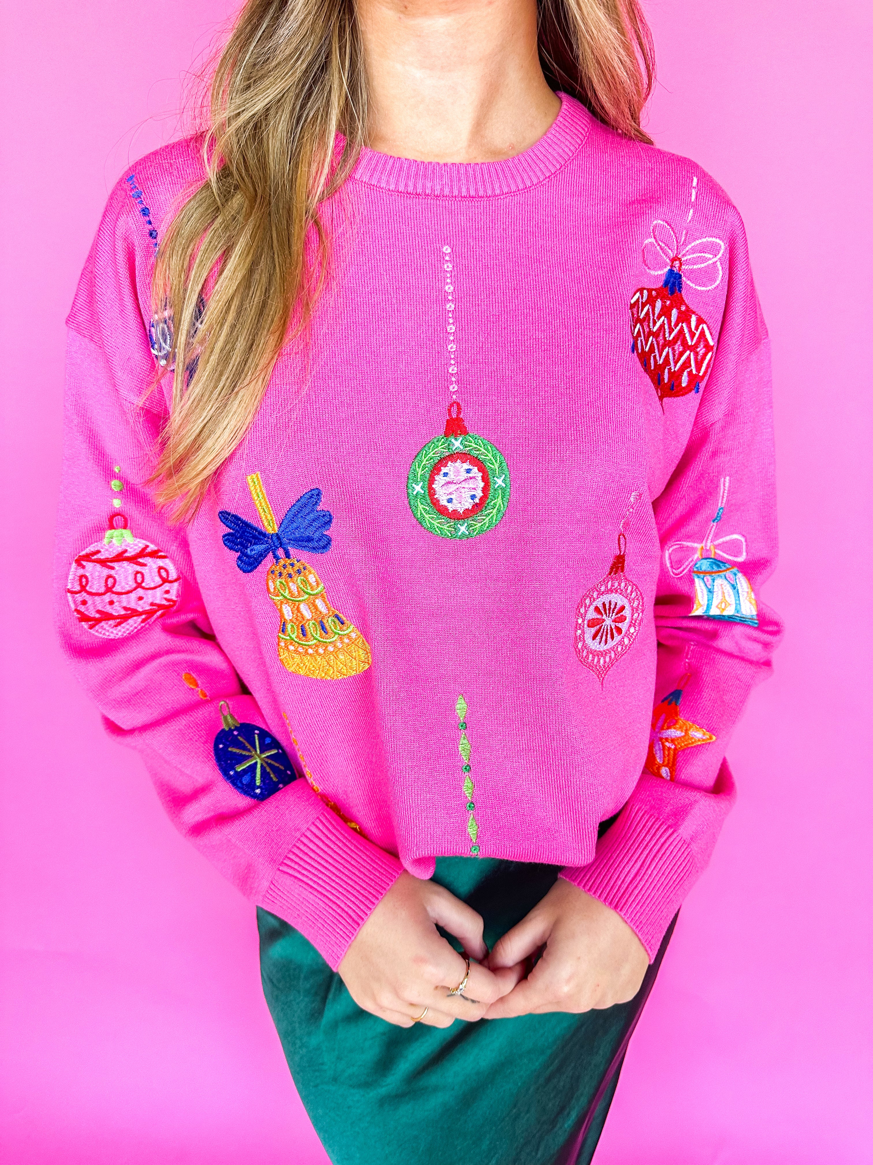 Ornament Embroidered Pink Sweater