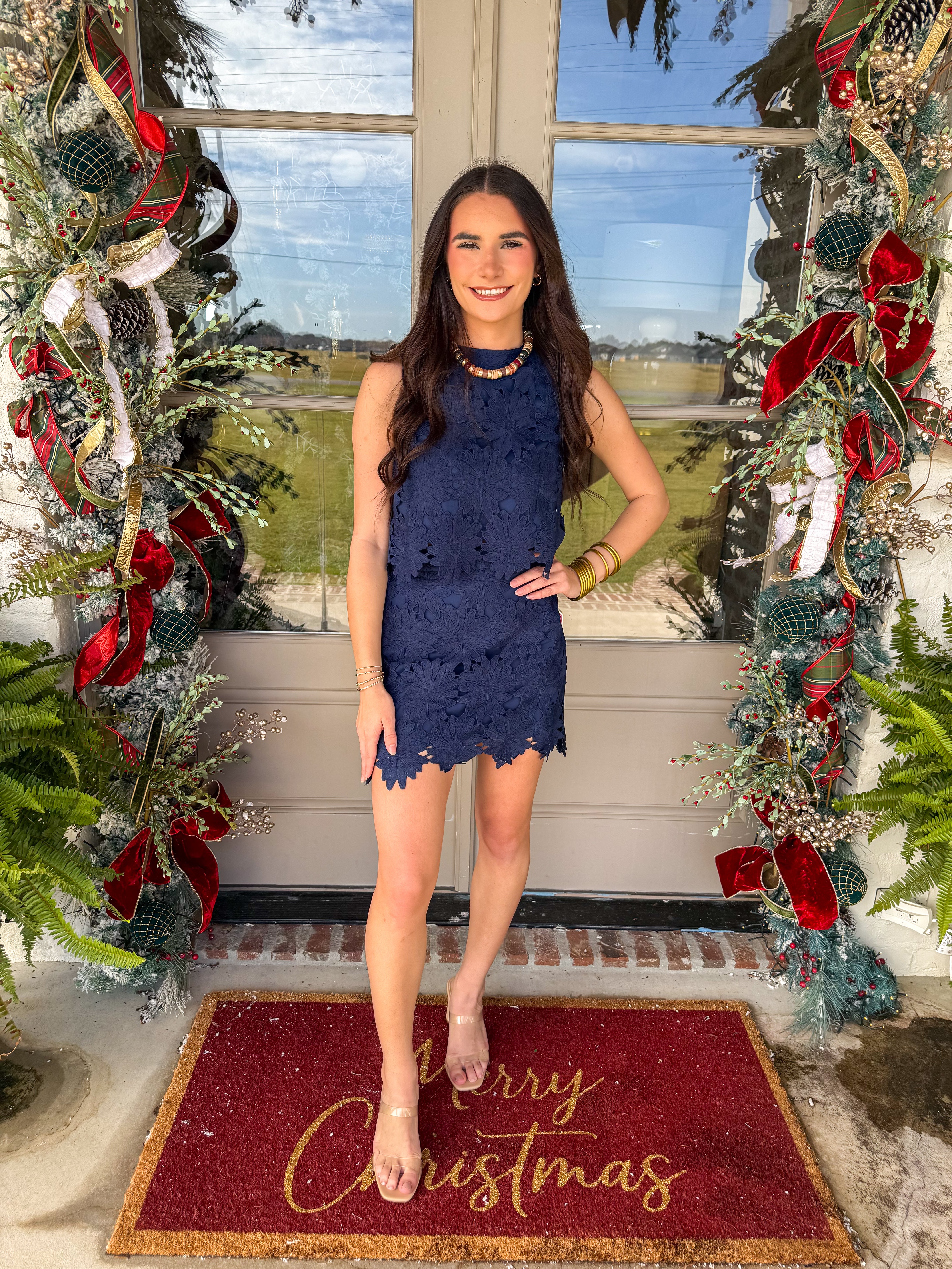 Navy Floral Lace Two-Piece Set