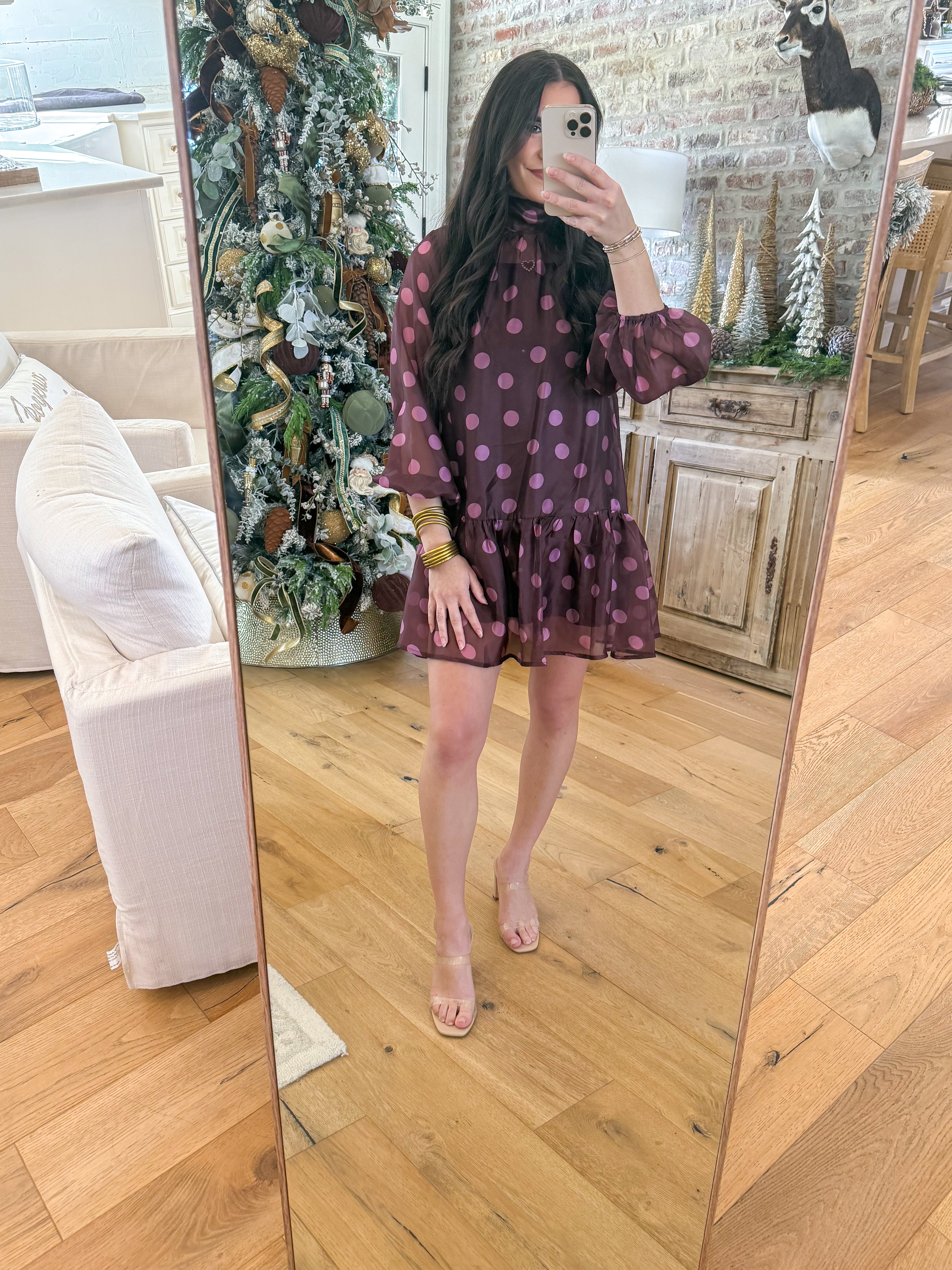 Mauve Dot Drop-Waist Mini Dress