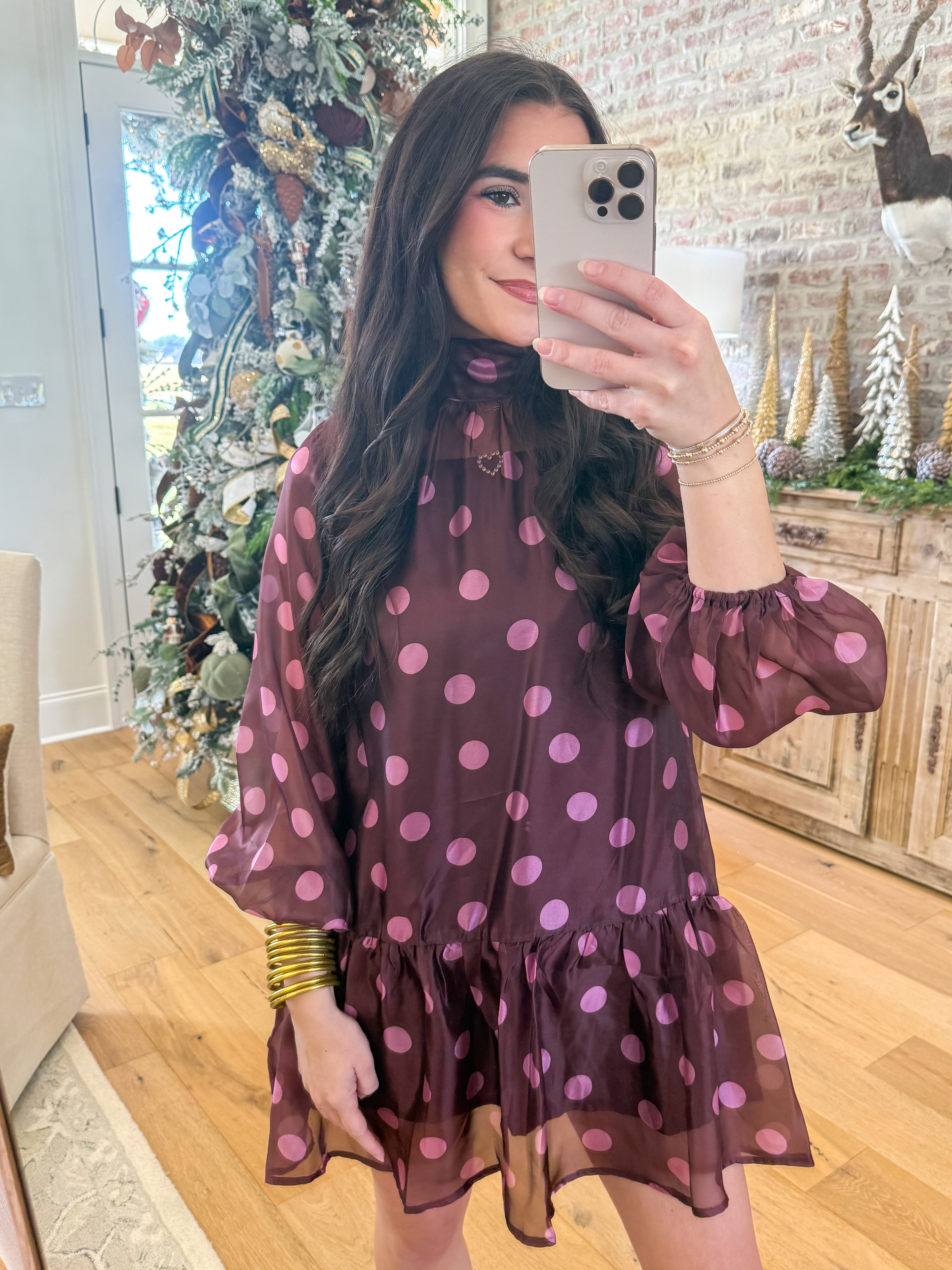 Mauve Dot Drop-Waist Mini Dress