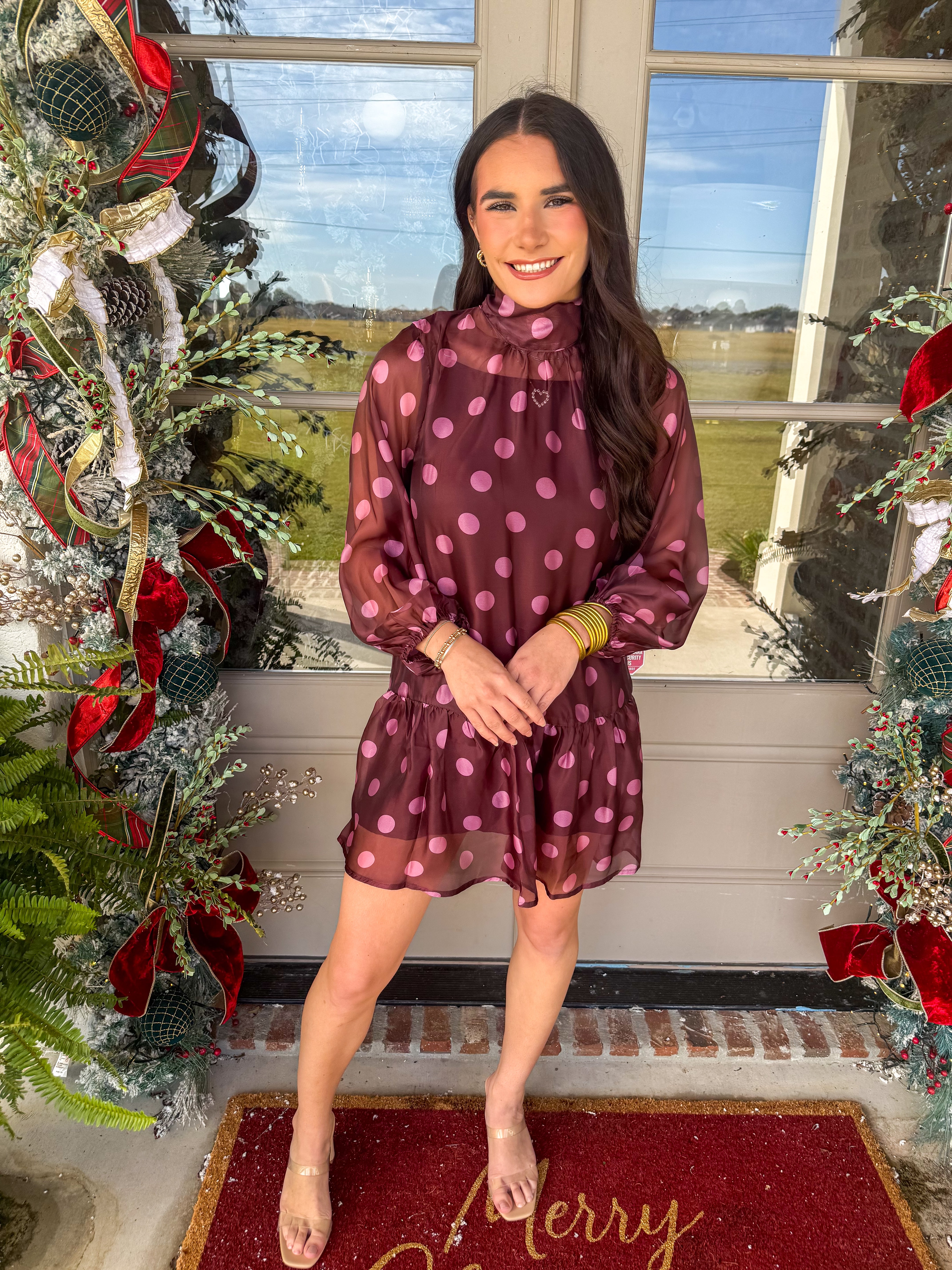 Mauve Dot Drop-Waist Mini Dress