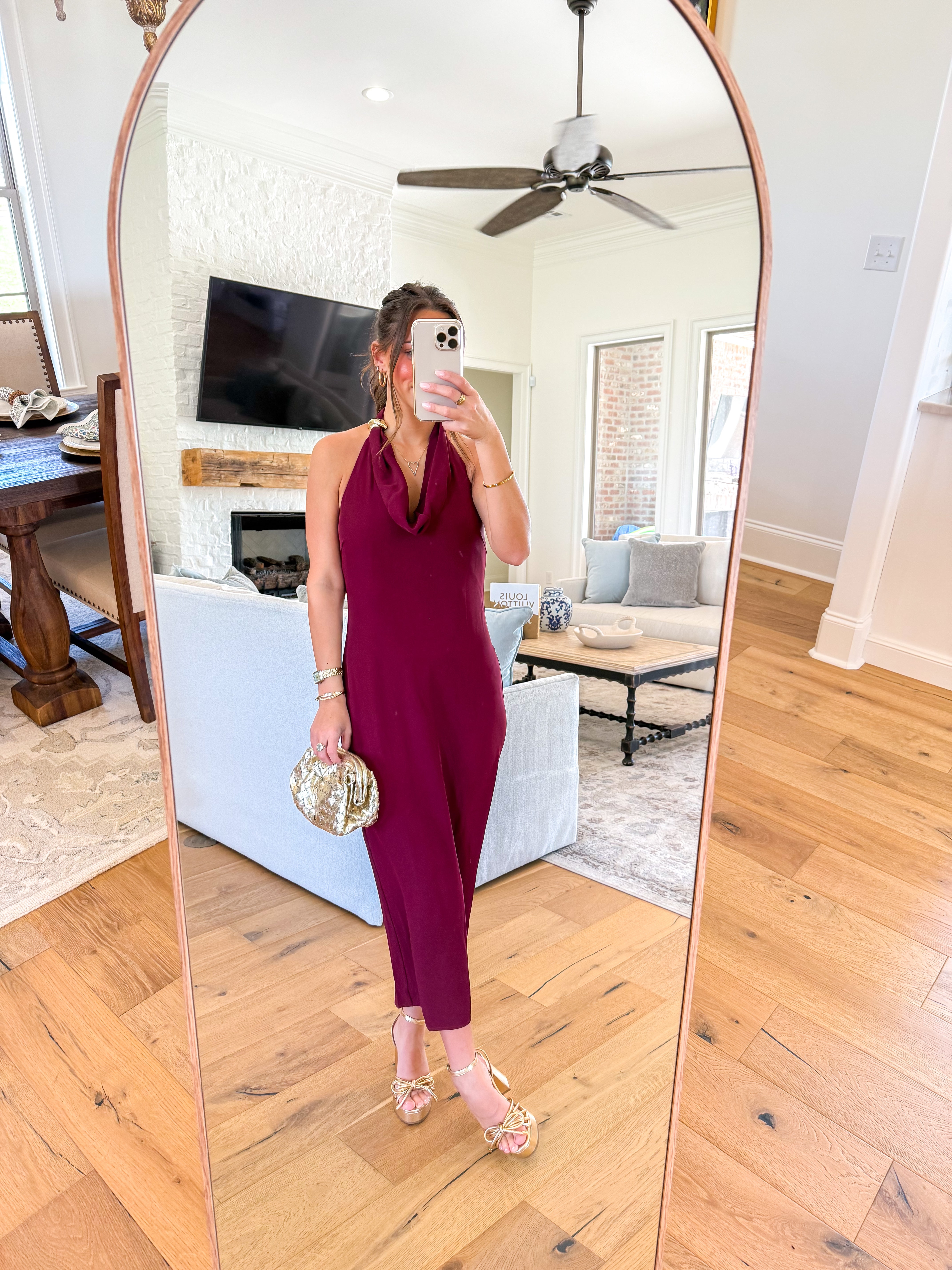 Alanna Halter Cowl Neck Dress Wine