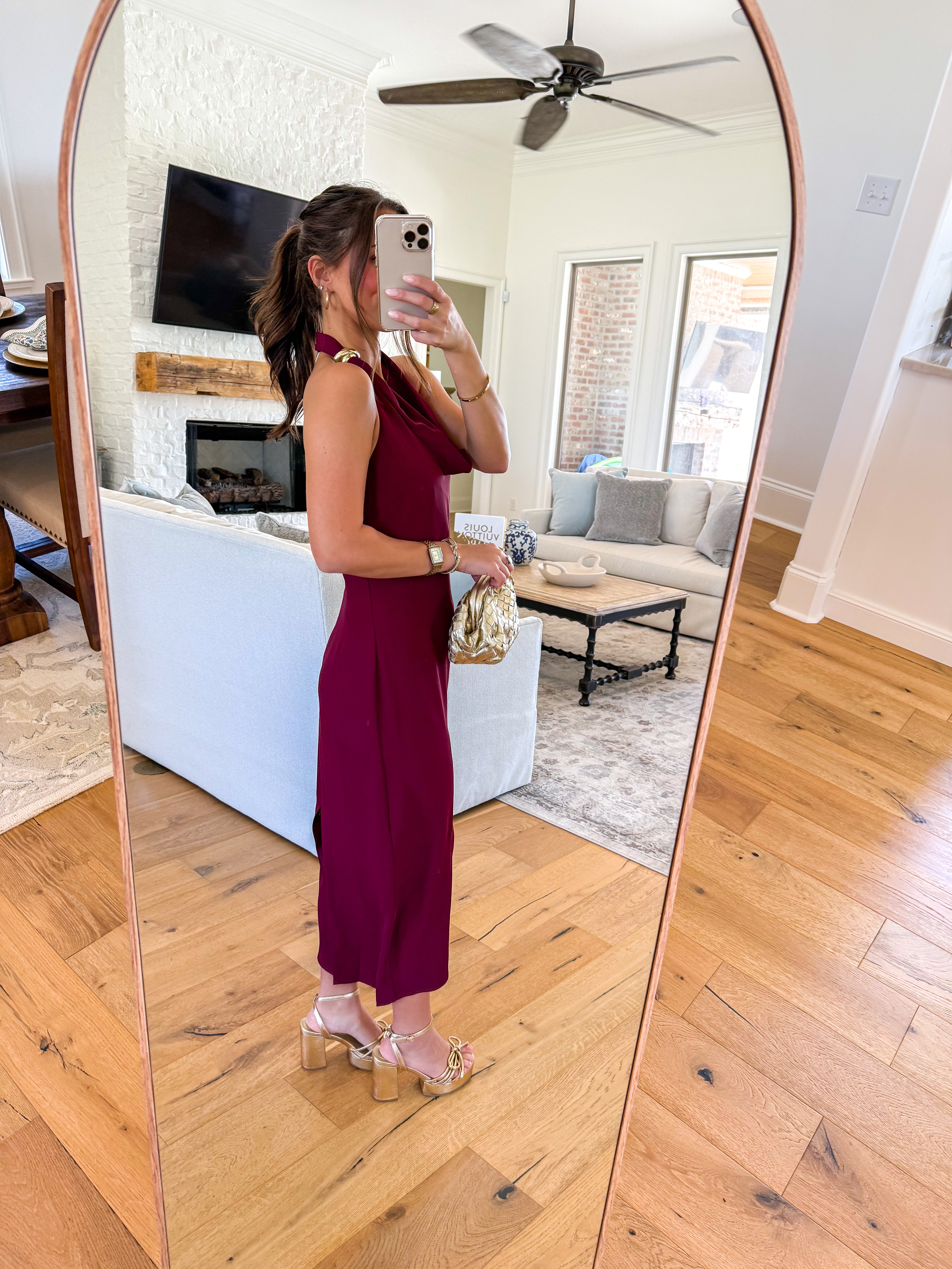 Alanna Halter Cowl Neck Dress Wine