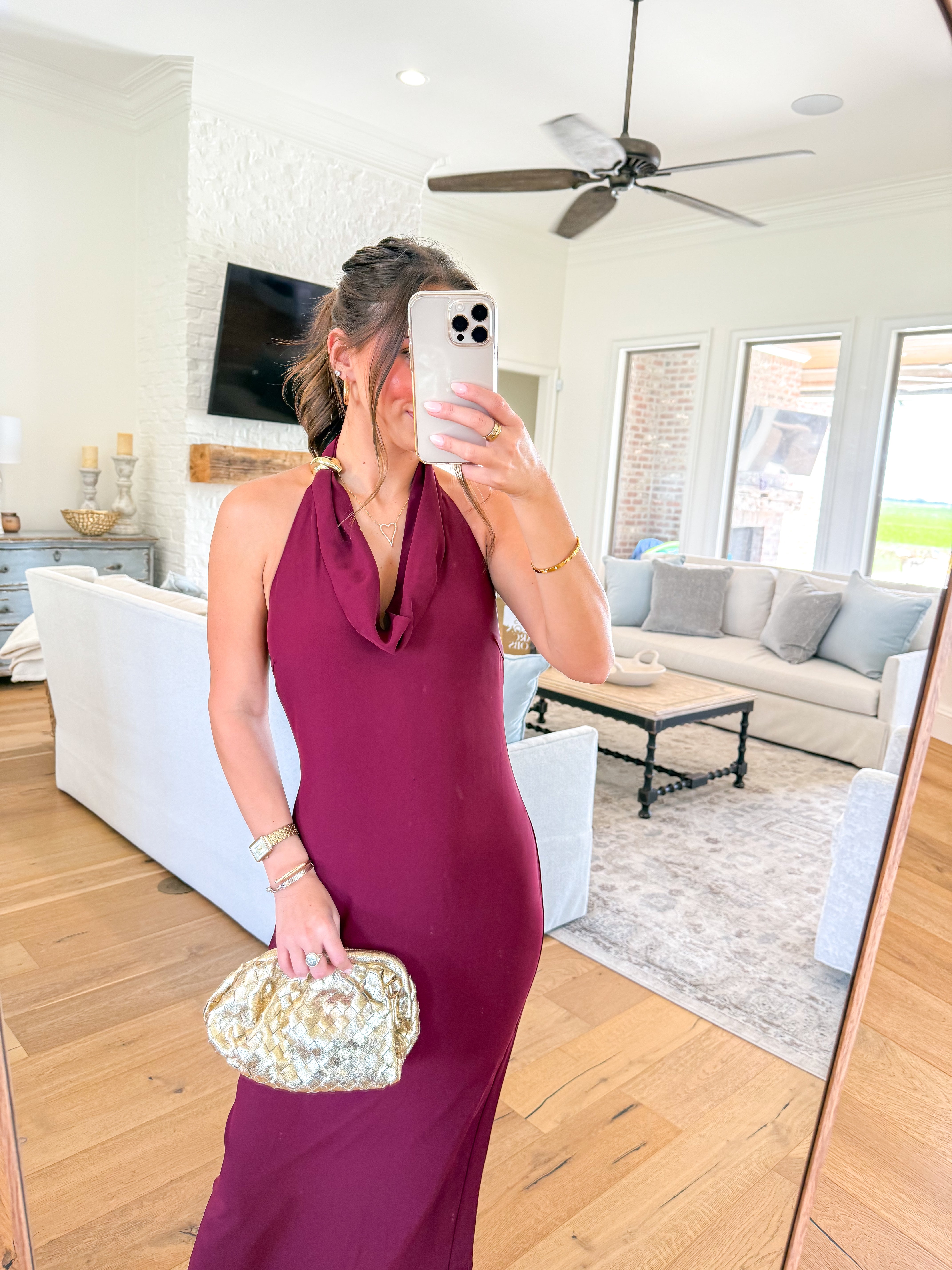 Alanna Halter Cowl Neck Dress Wine