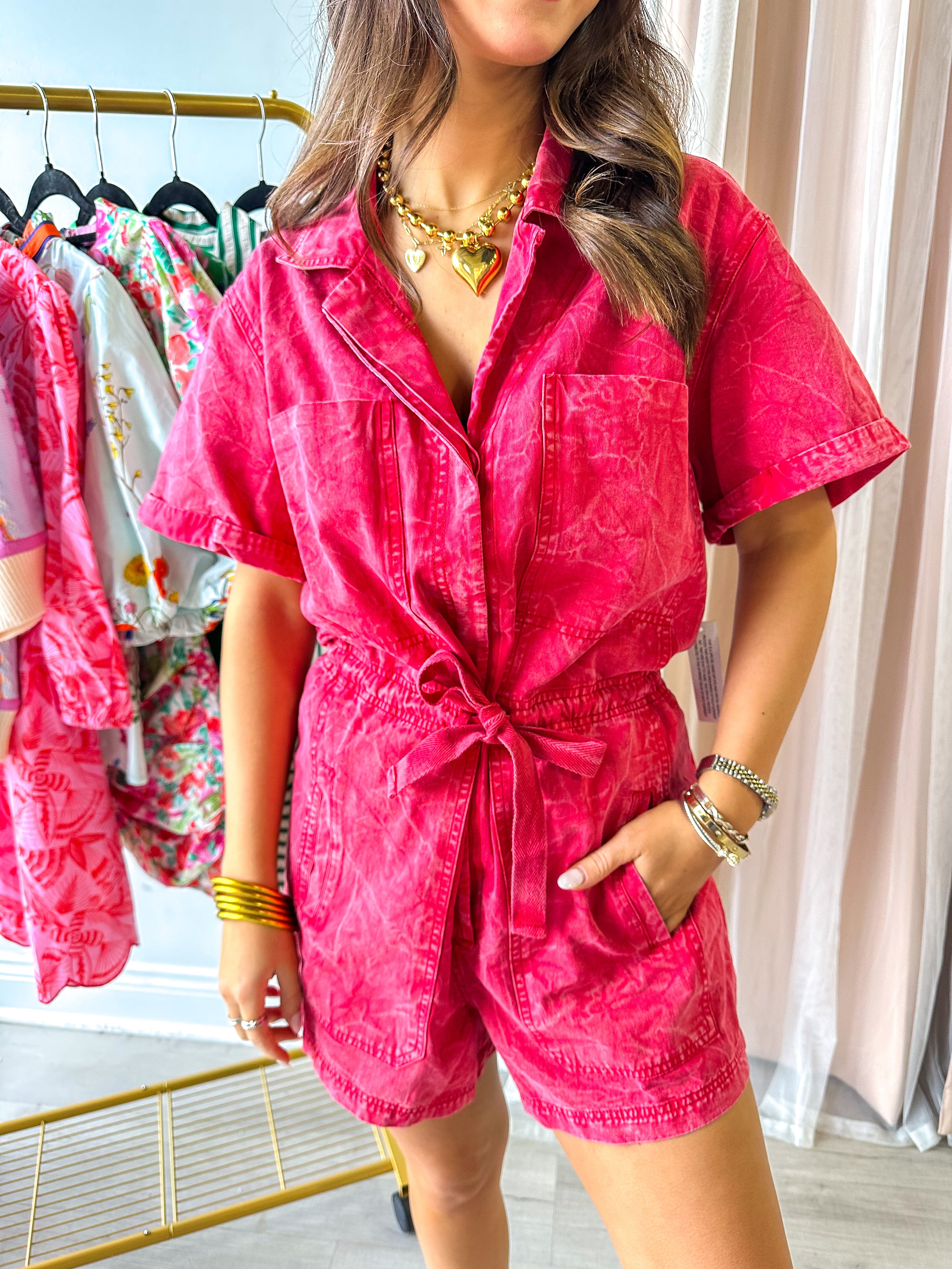 Washed Crimson Red Romper