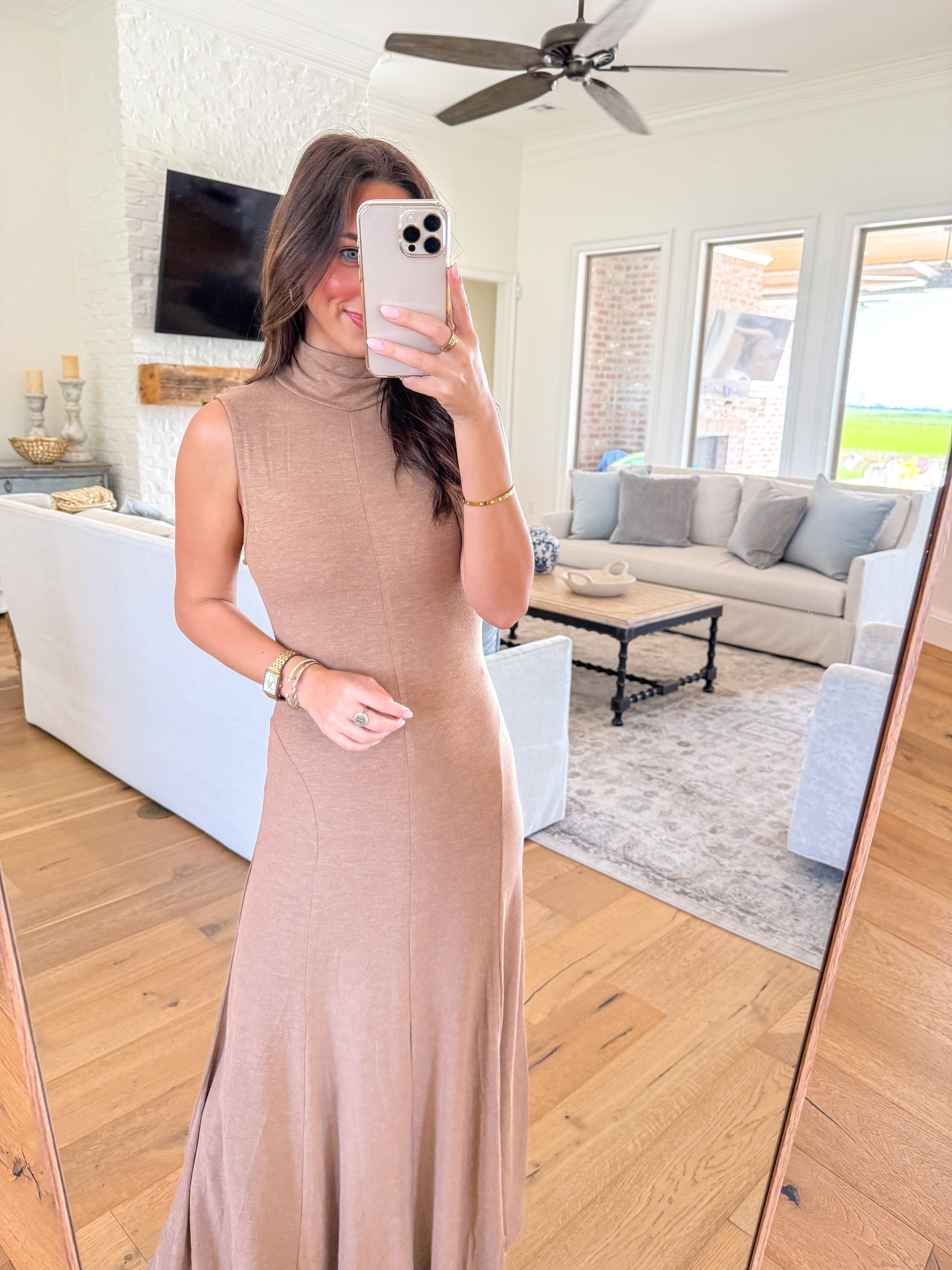 Haylie Sleeveless Turtleneck Sweater Dress Khaki