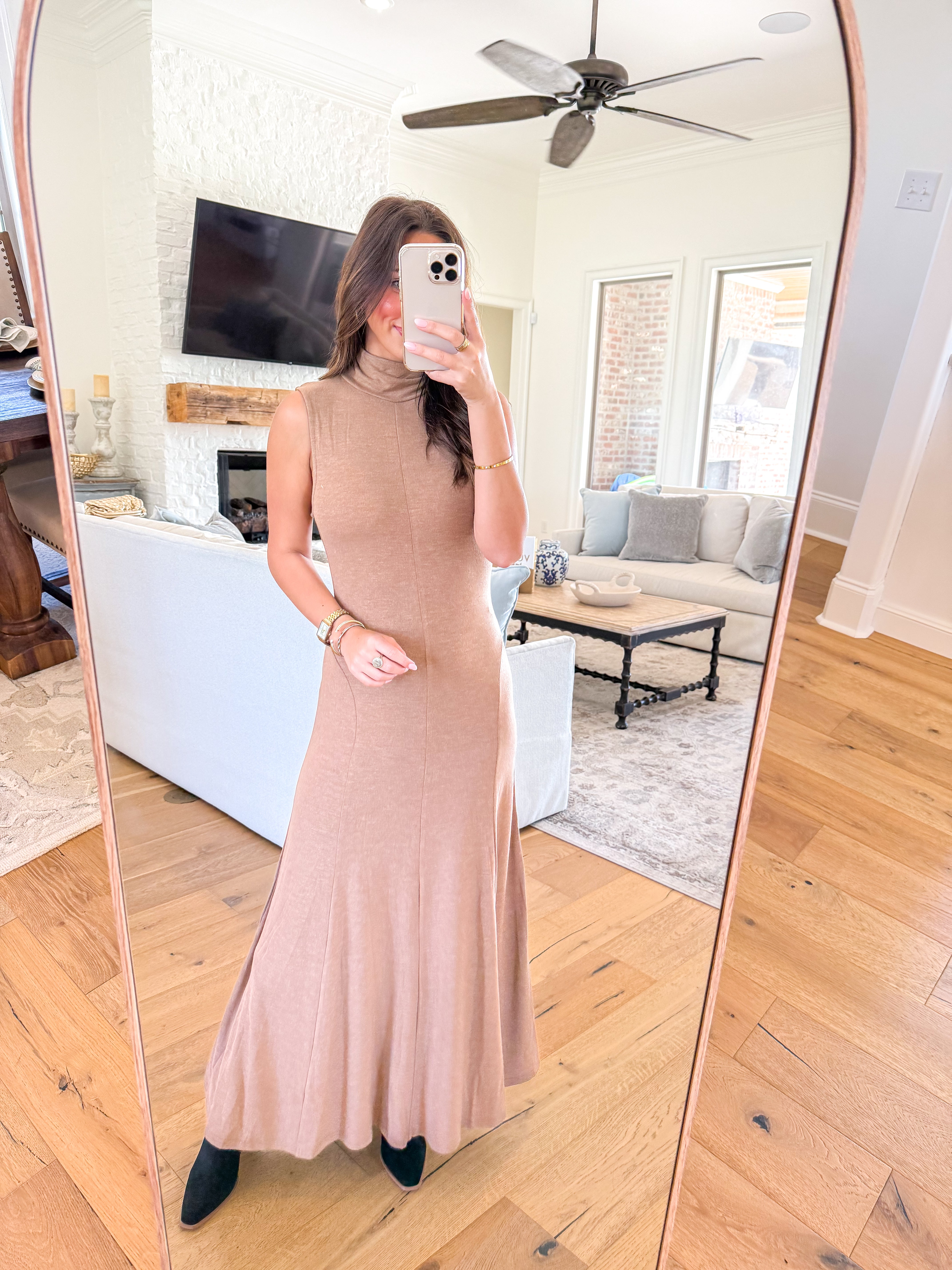 Haylie Sleeveless Turtleneck Sweater Dress Khaki