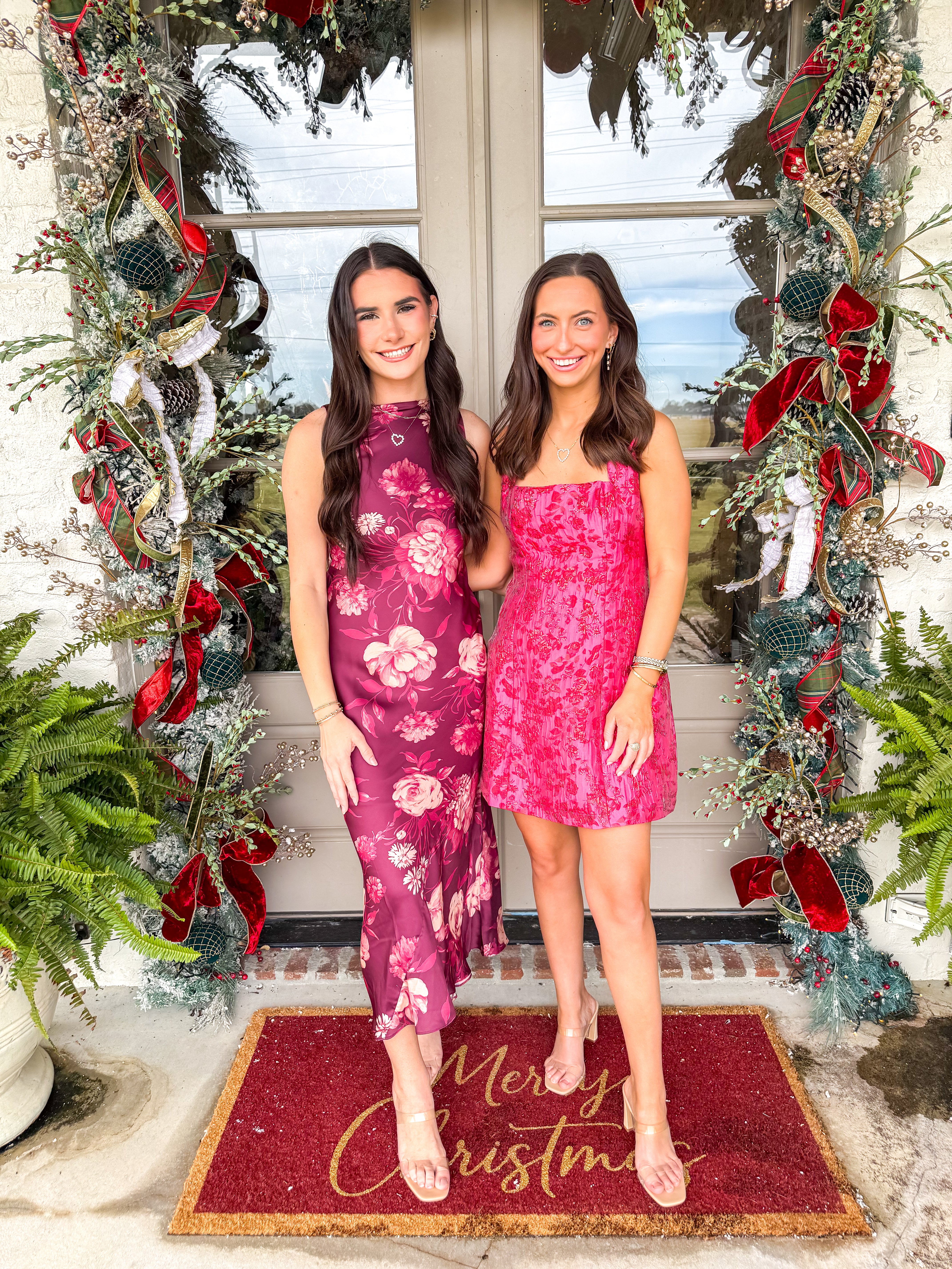 Hot Pink Floral Jacquard Mini Dress