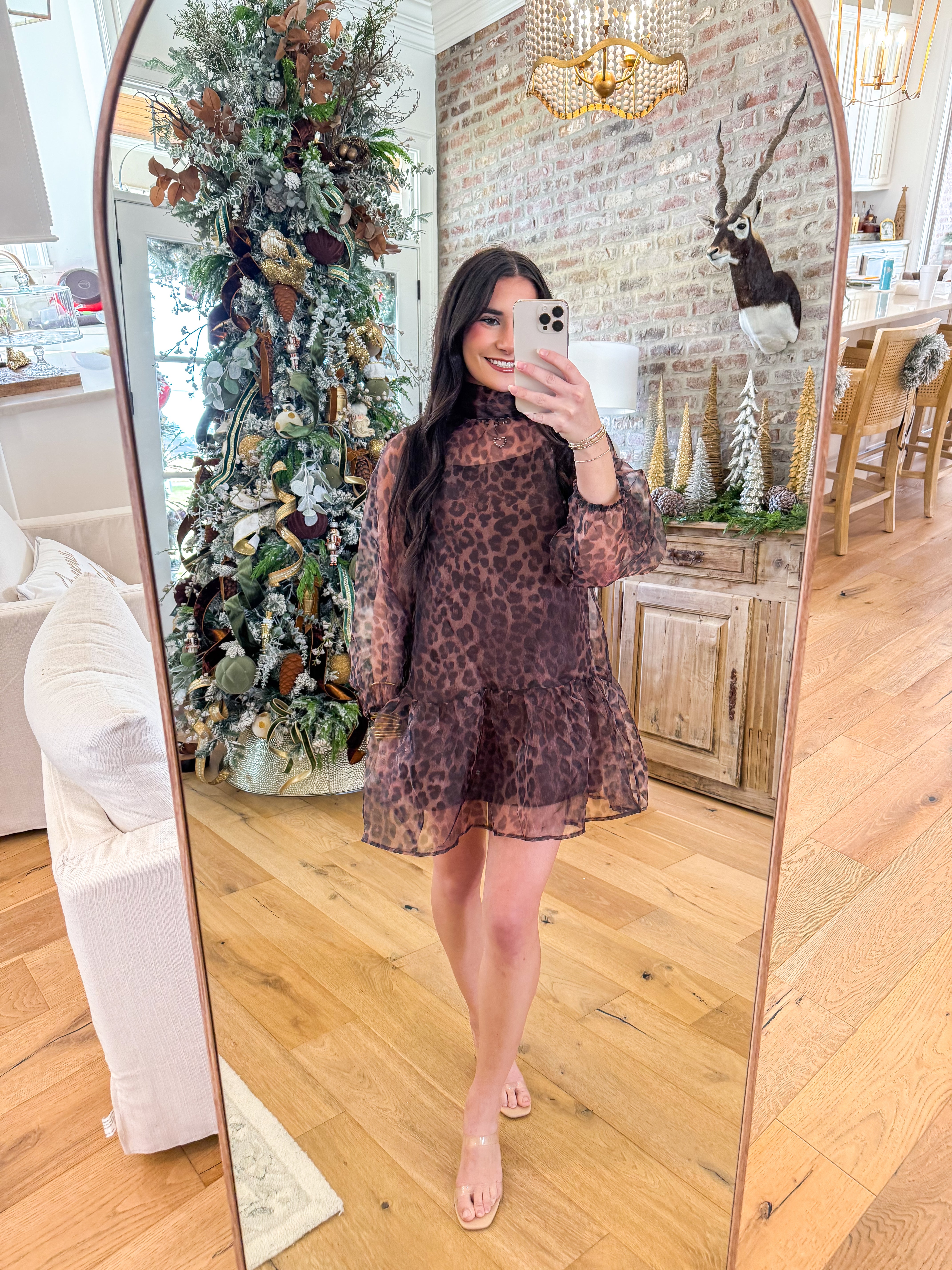 Leopard Organza Balloon Sleeve Mini Dress