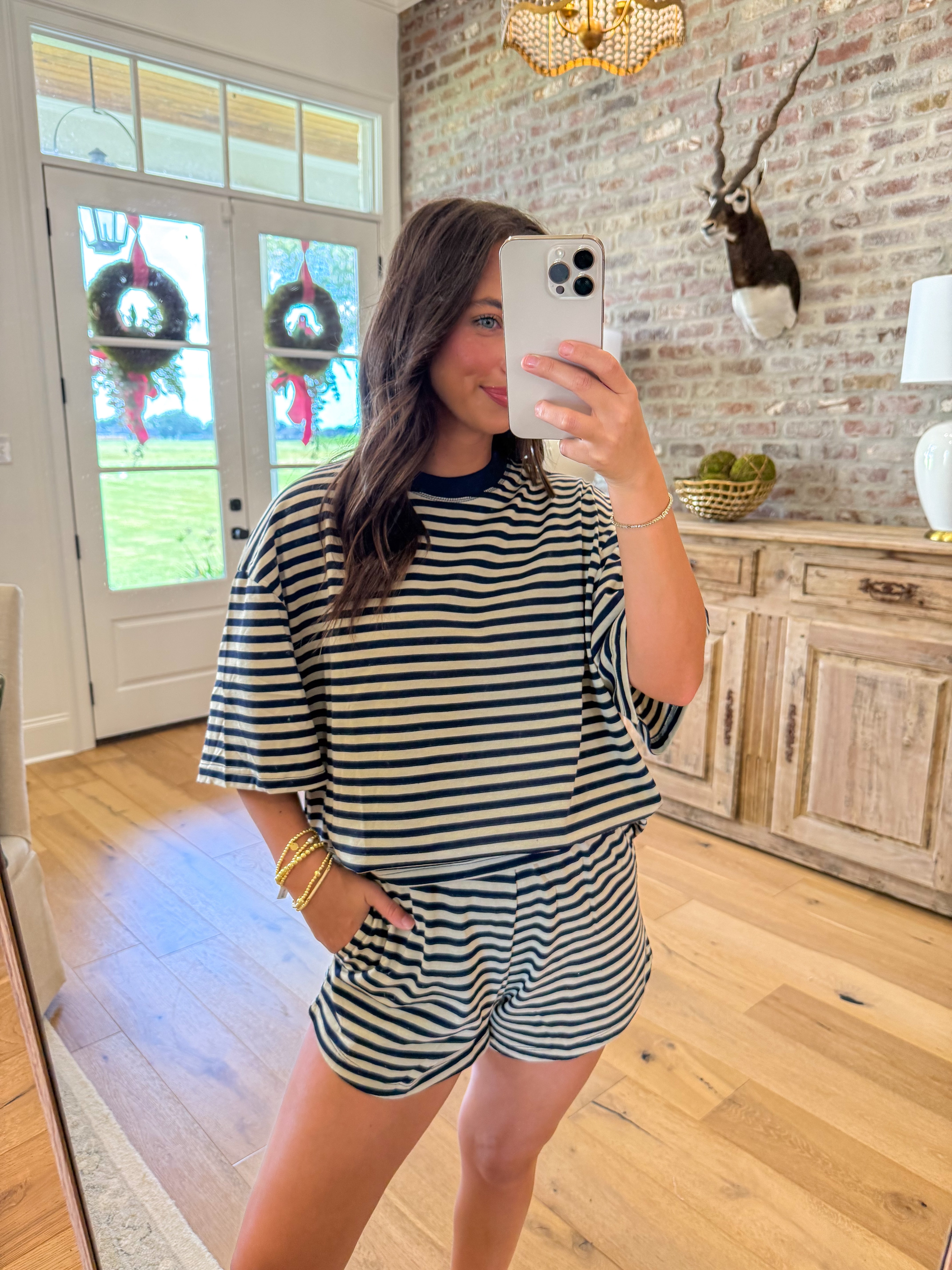 Lena Striped Lounge Set Navy/Taupe