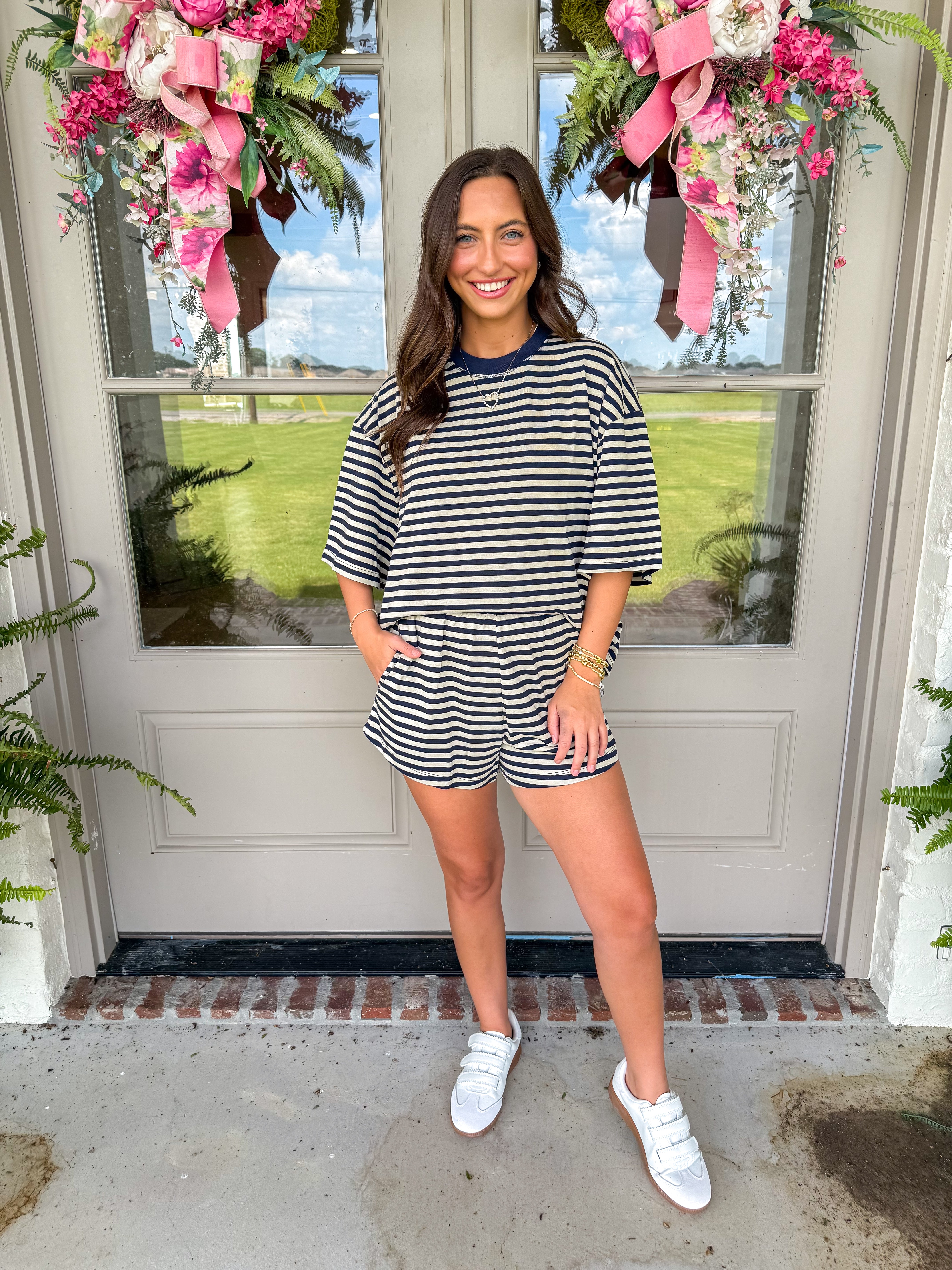 Lena Striped Lounge Set Navy/Taupe