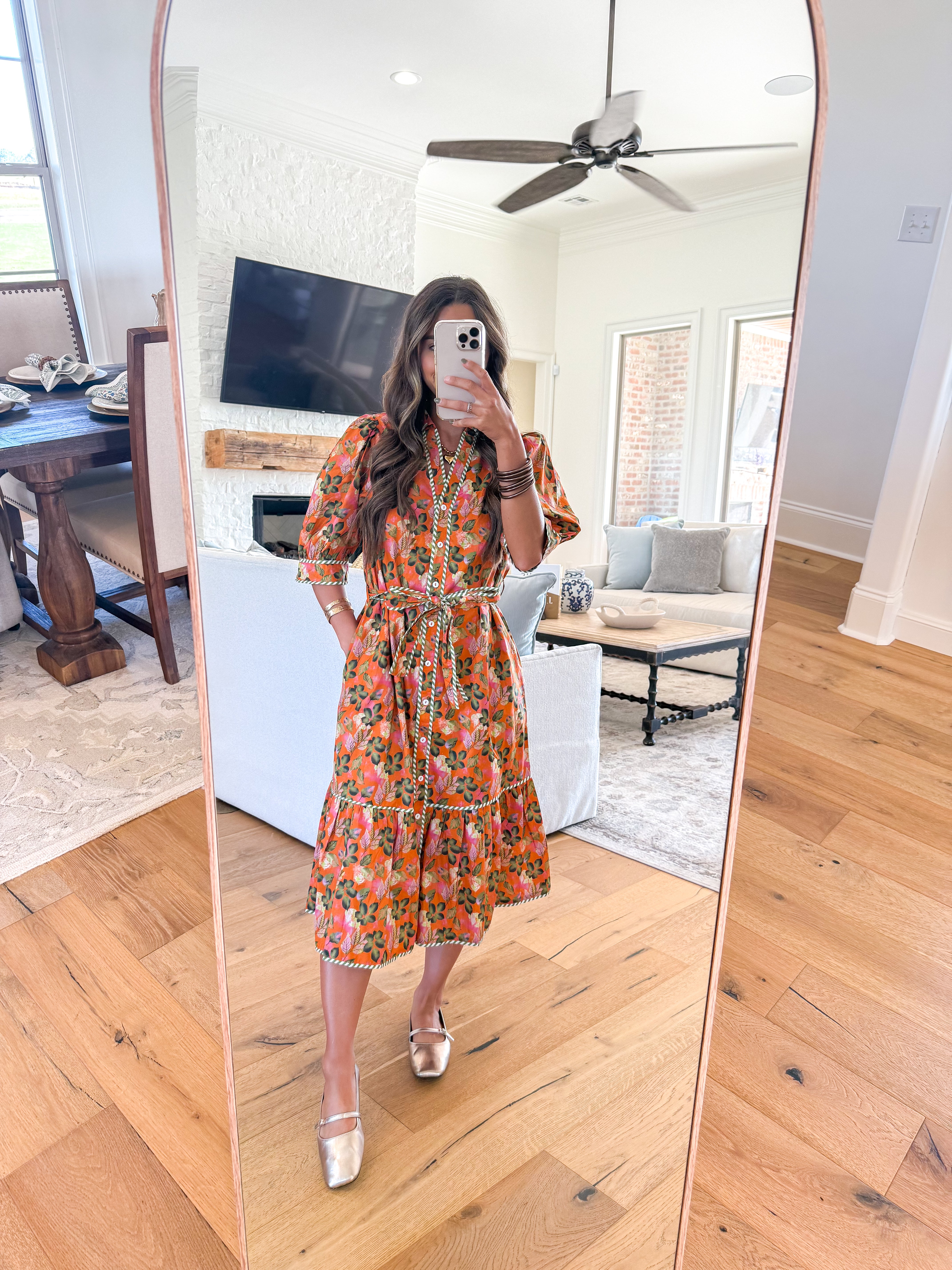Magnolia Orange Floral Midi