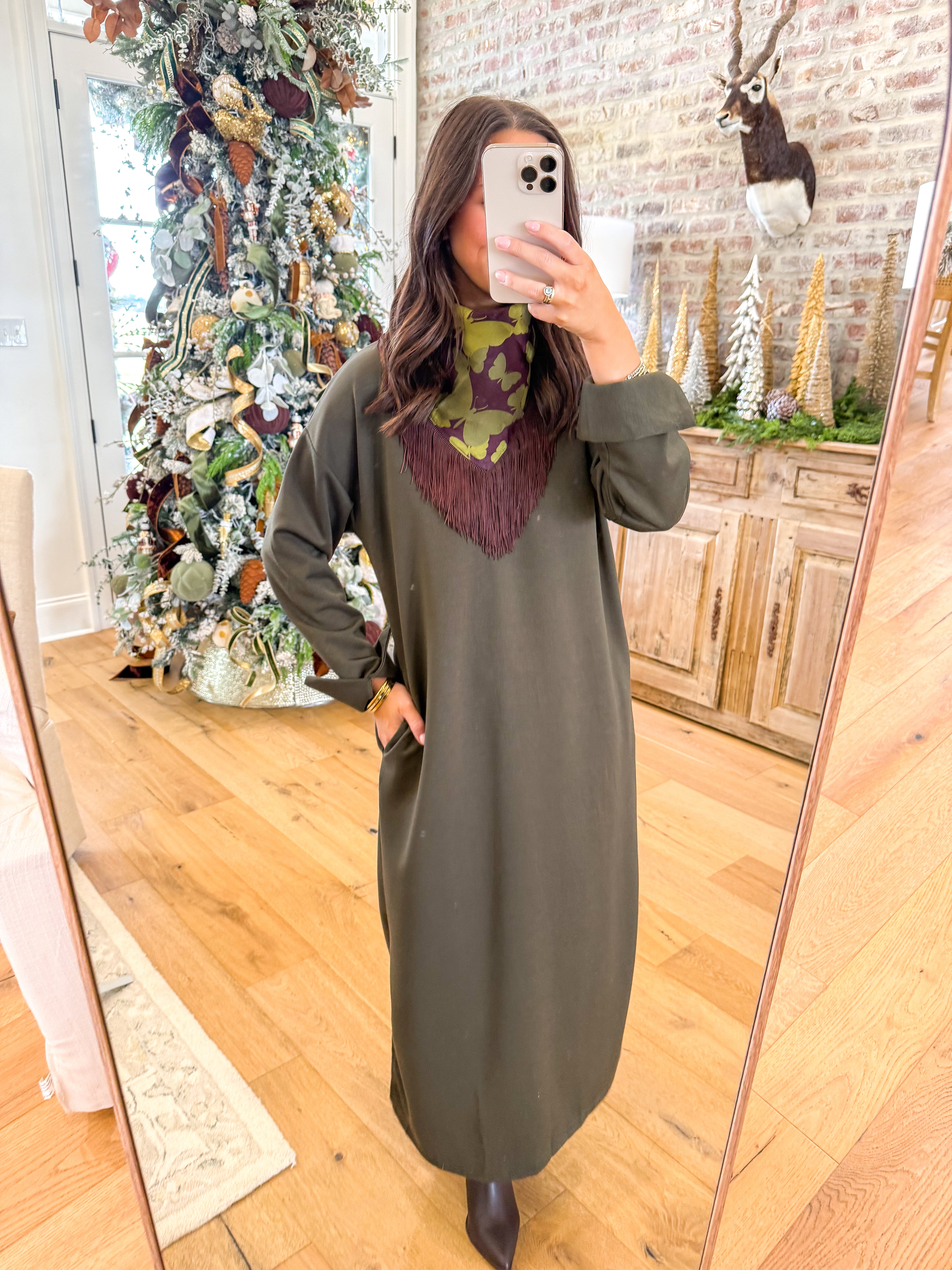 The Collarful Olive Midi Dress