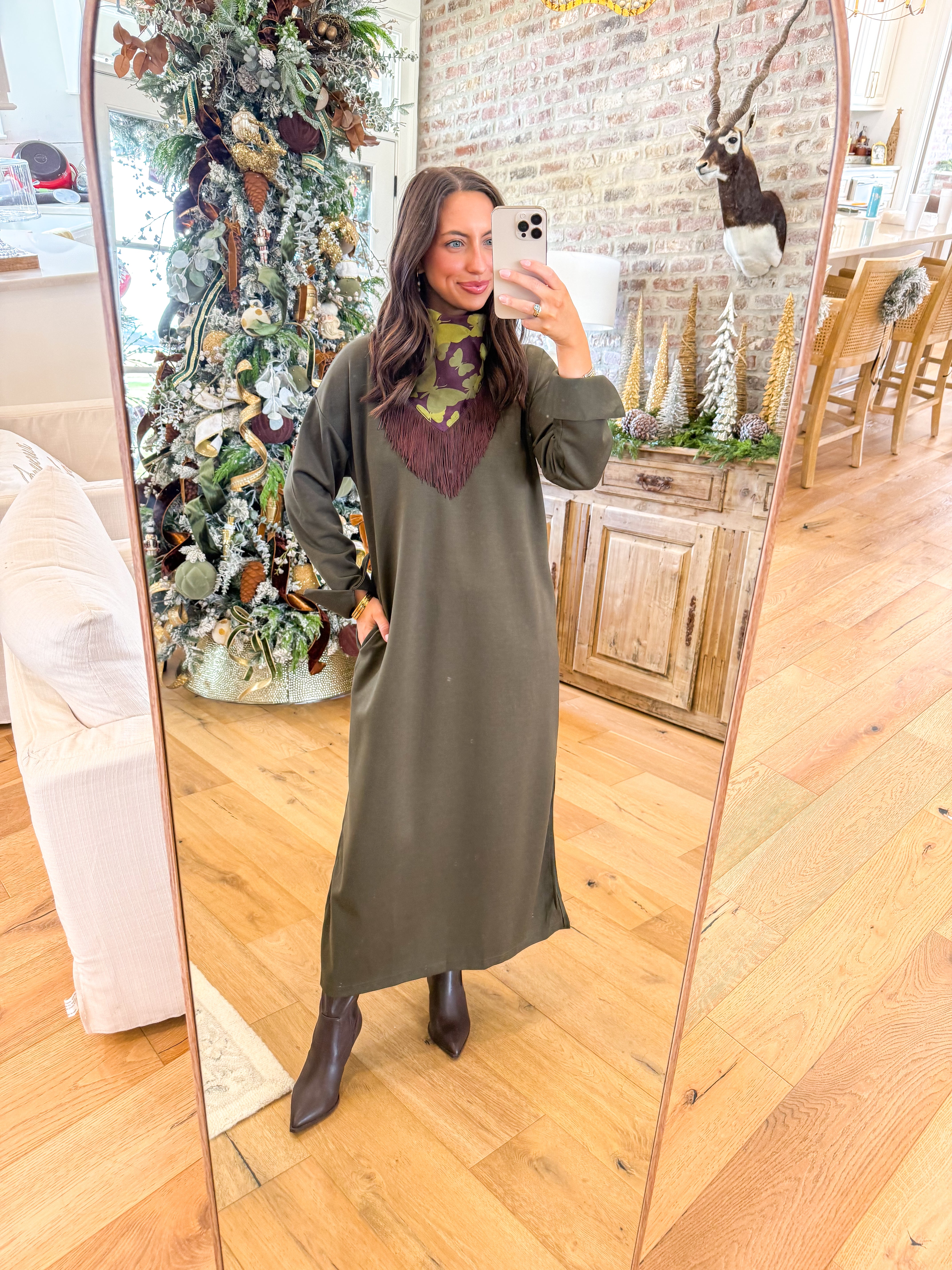 The Collarful Olive Midi Dress