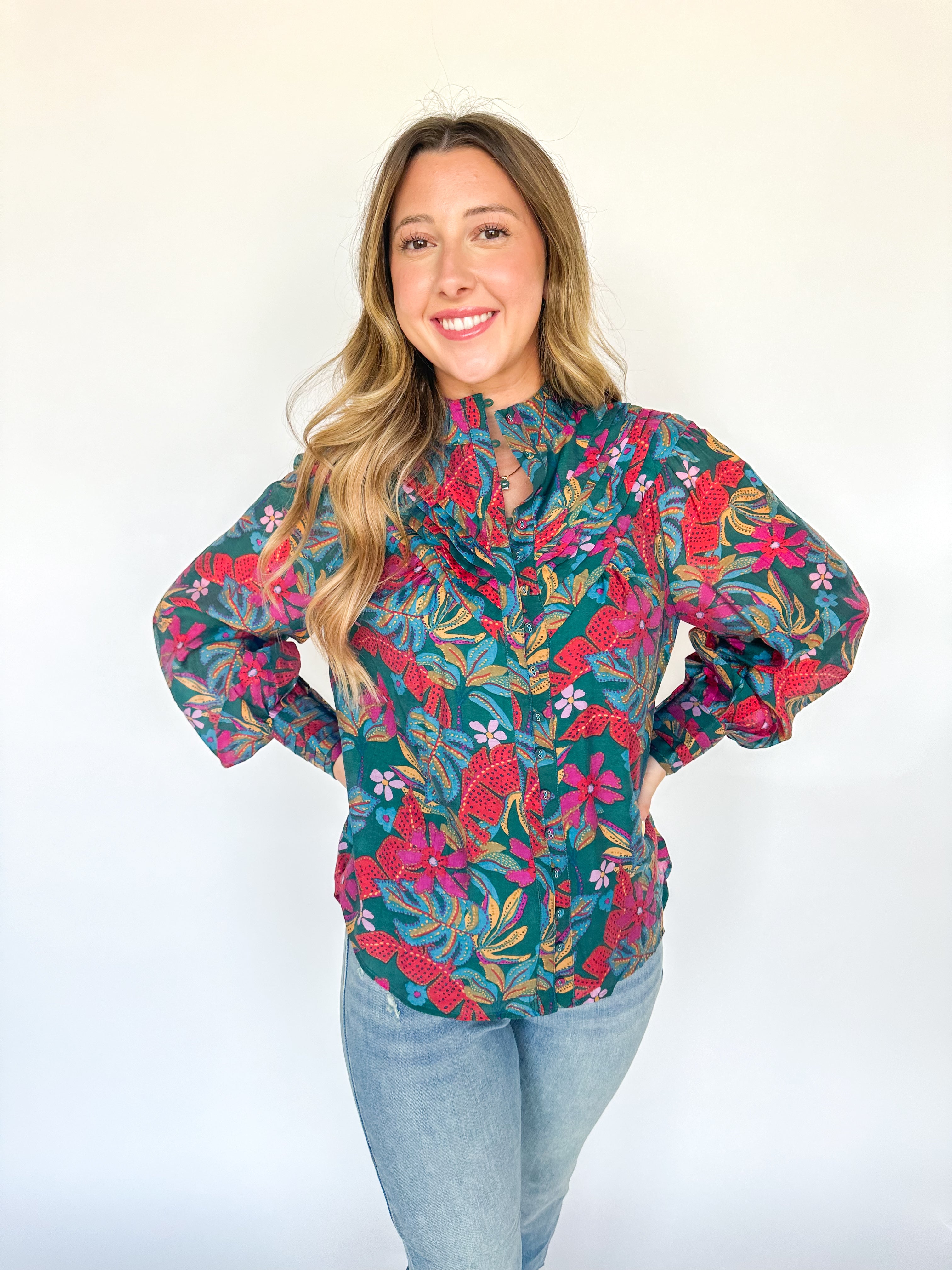 Amazing Evening Floral Teal Blouse