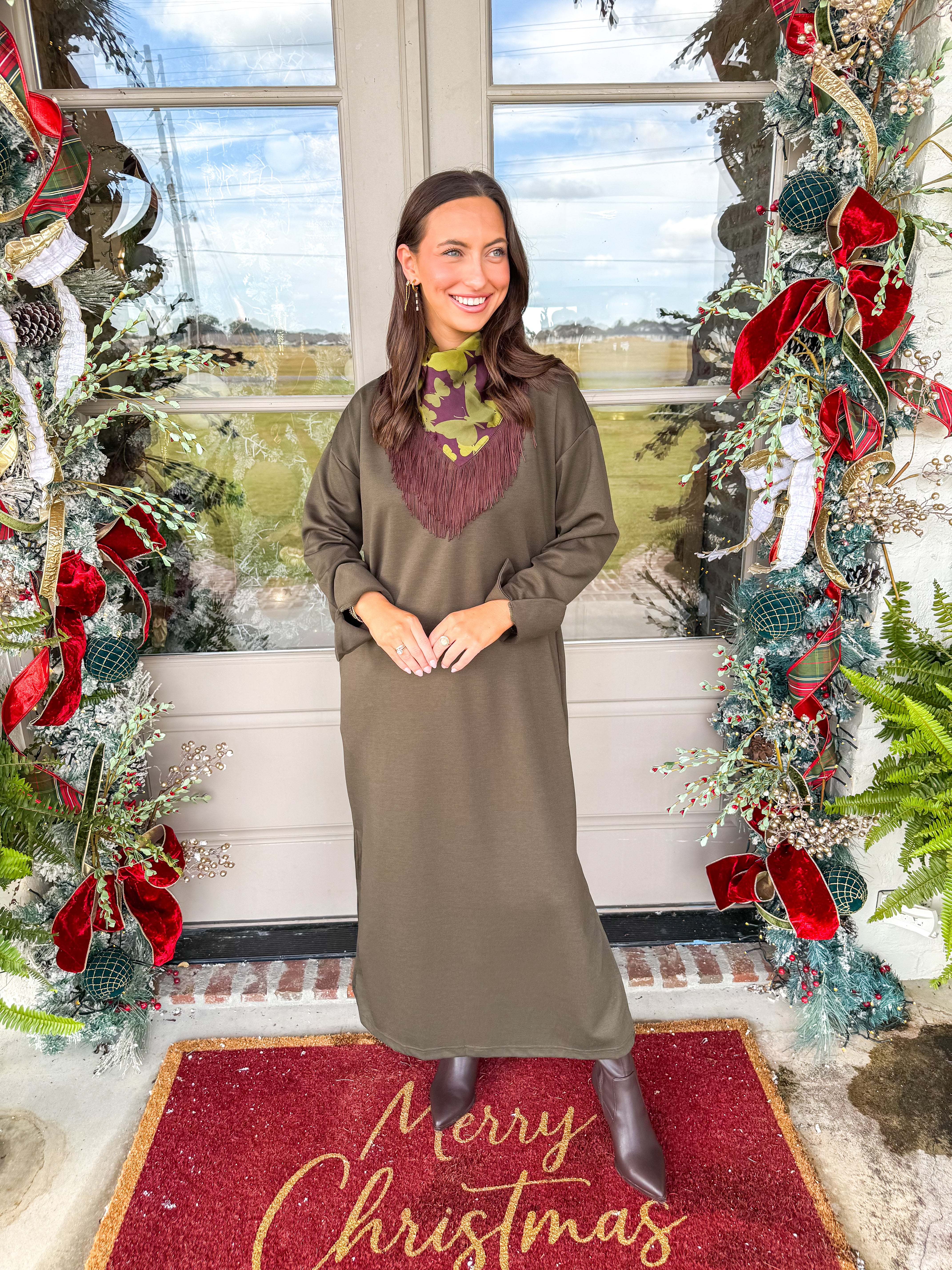 The Collarful Olive Midi Dress