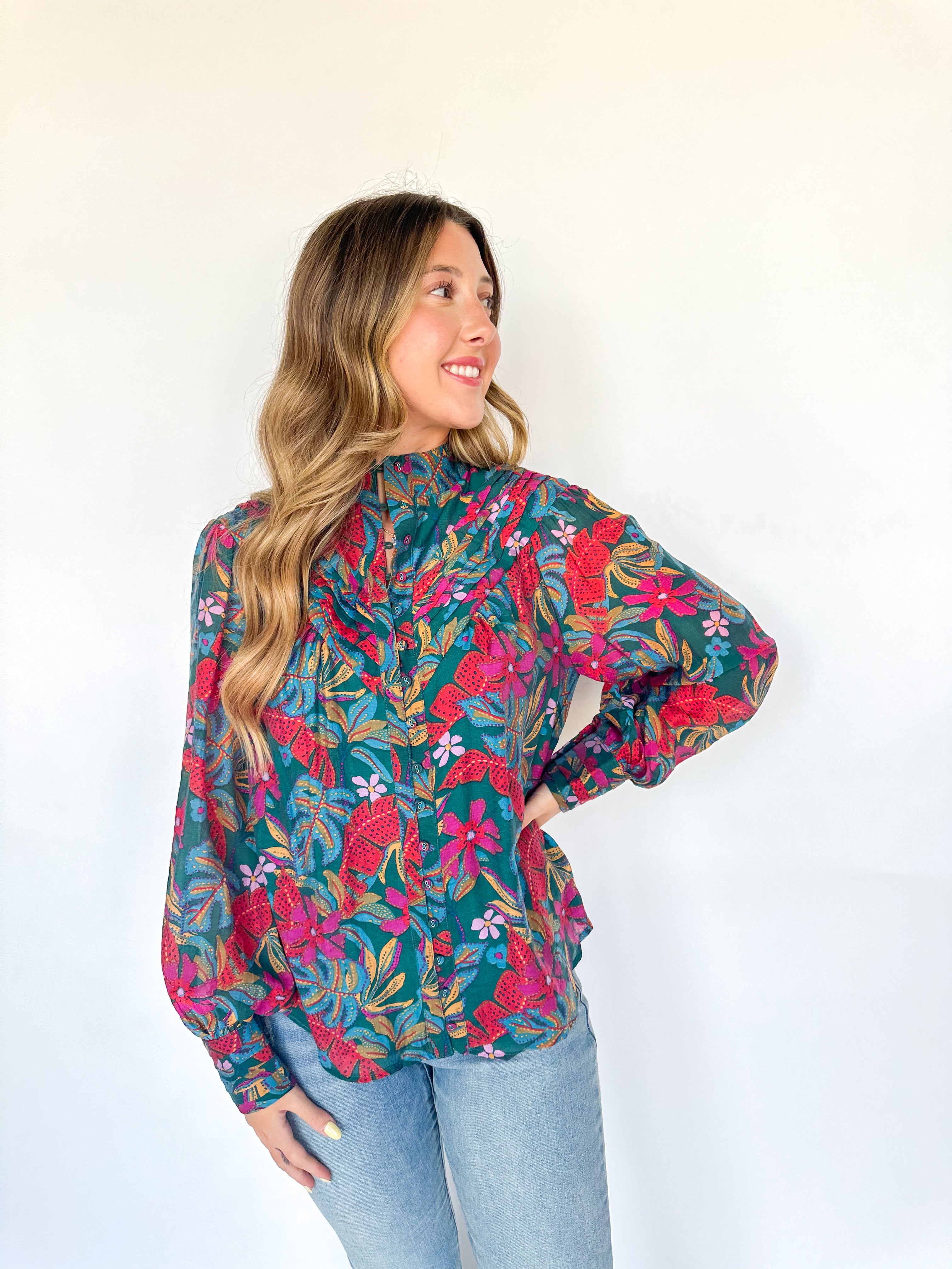 Amazing Evening Floral Teal Blouse