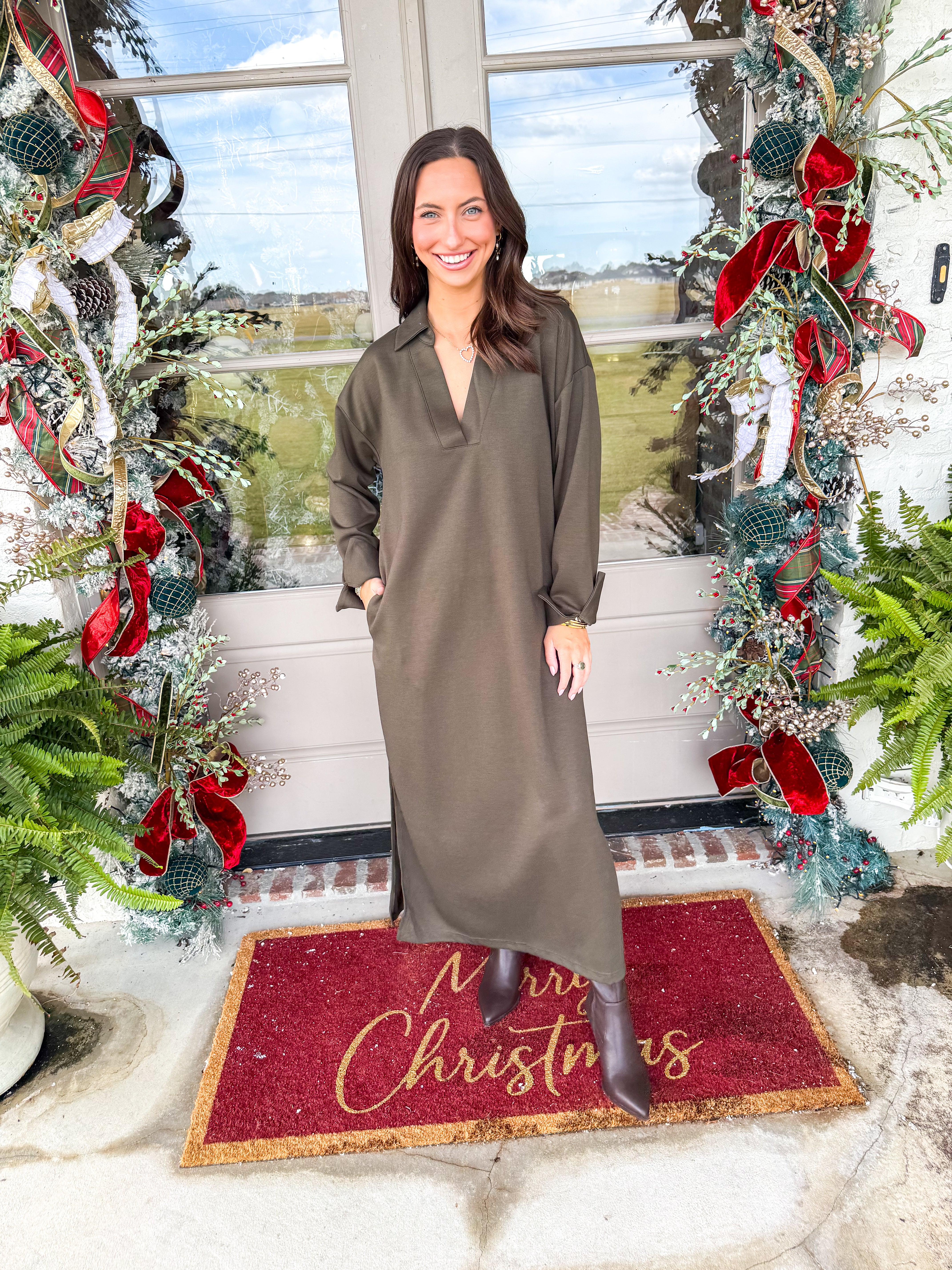The Collarful Olive Midi Dress