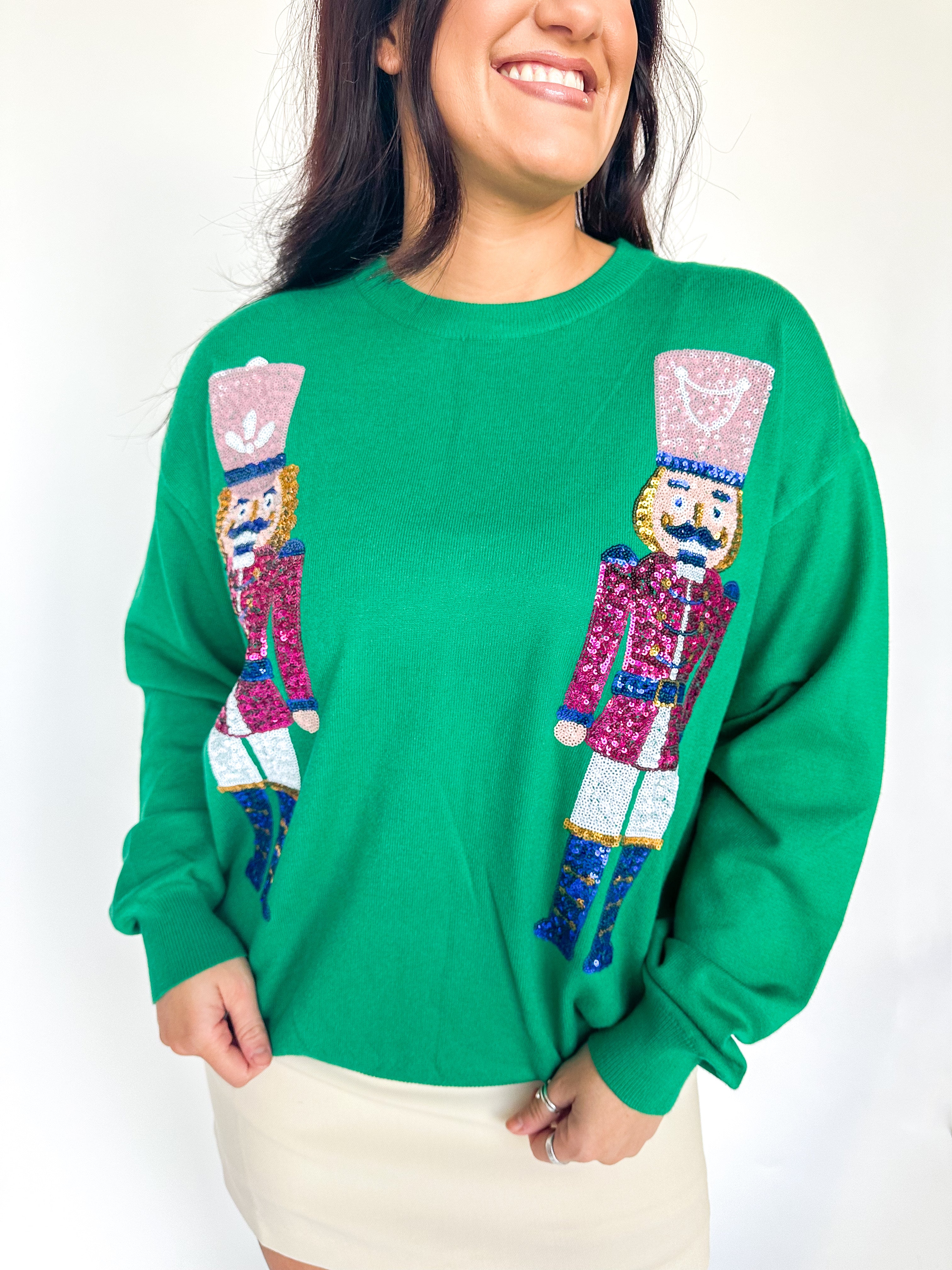 Double Sequin Nutcracker Green Sweater