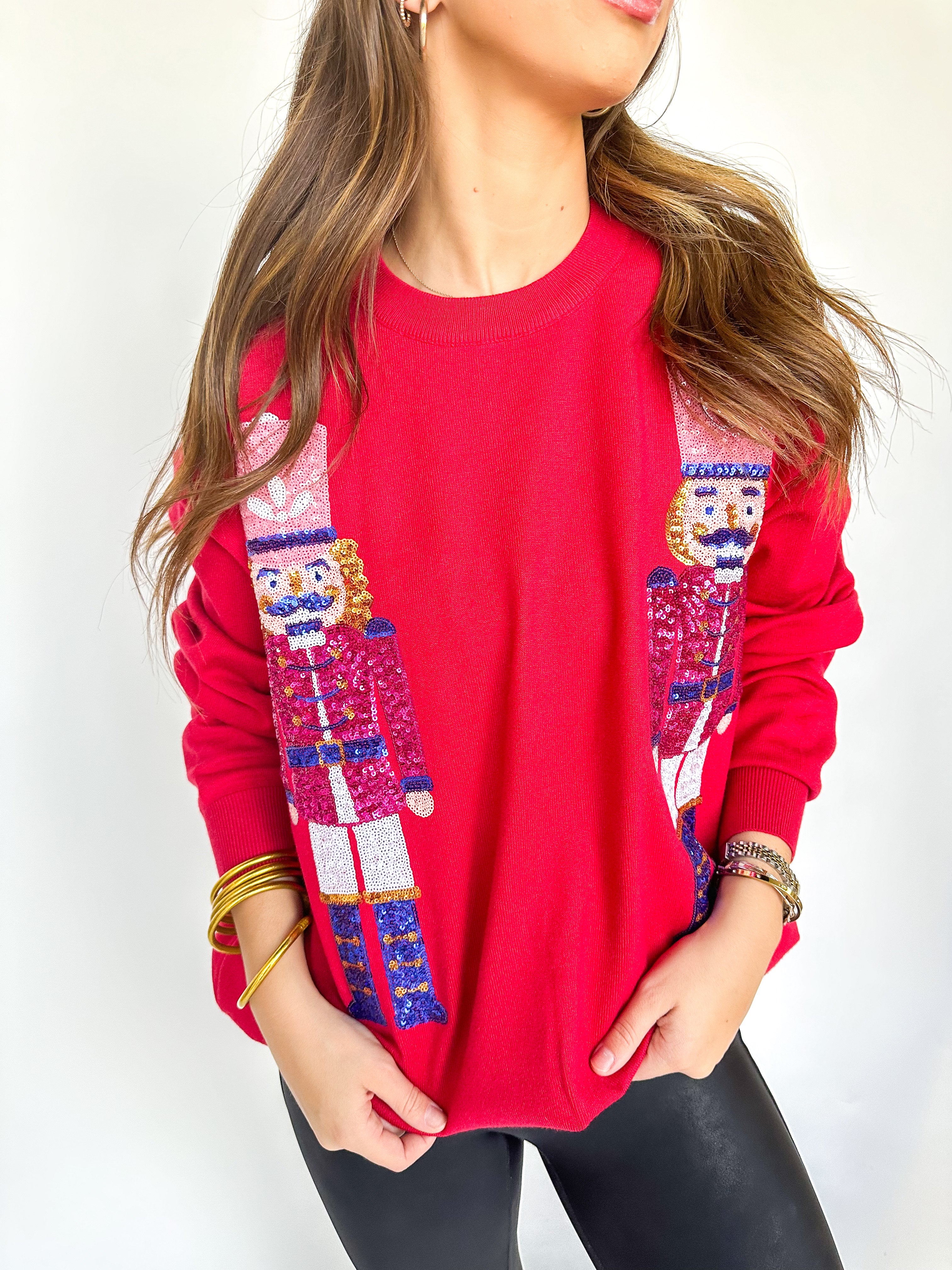 Double Sequin Nutcracker Red Sweater