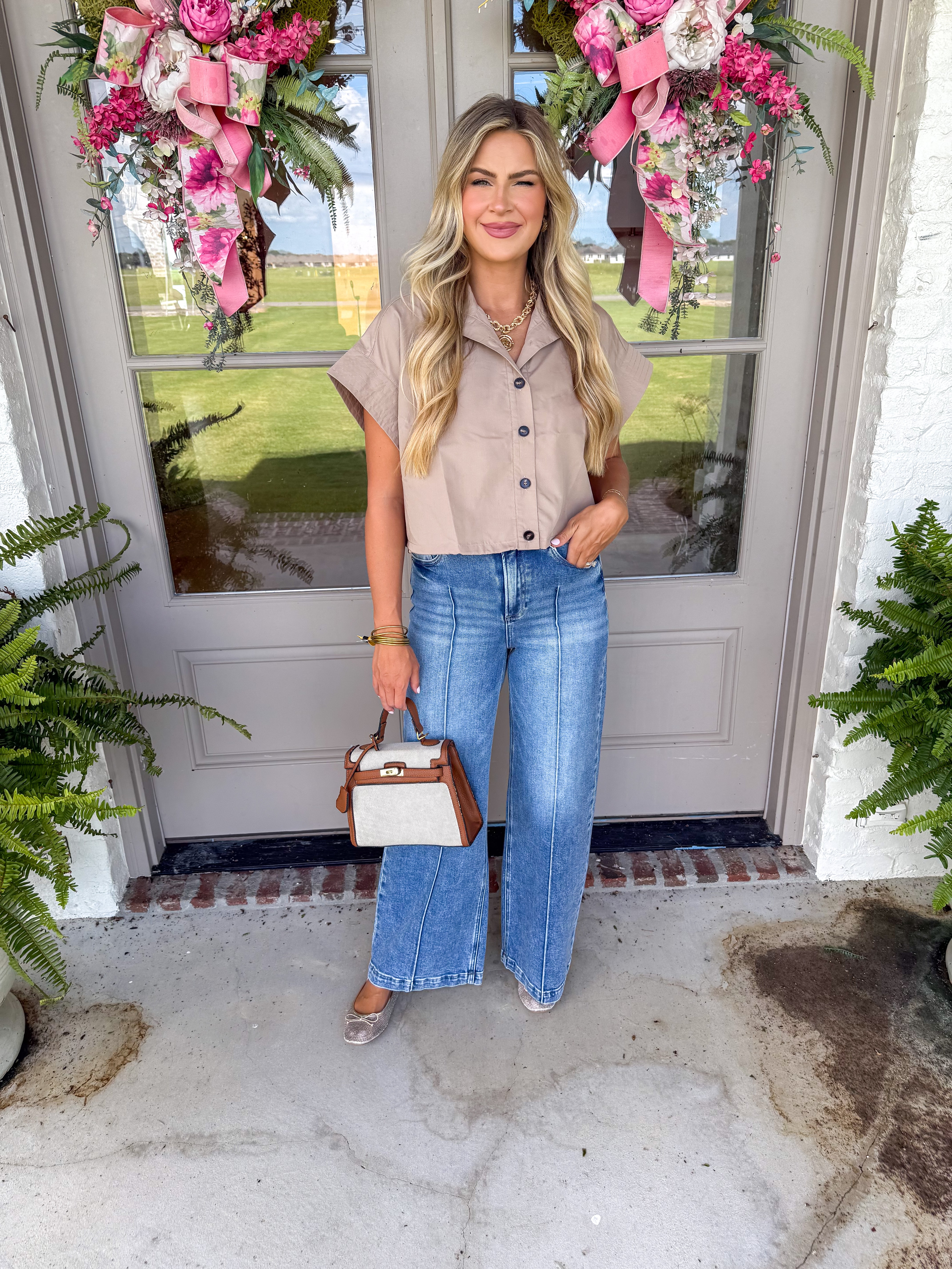 The Taupe Mock Neck Blouse