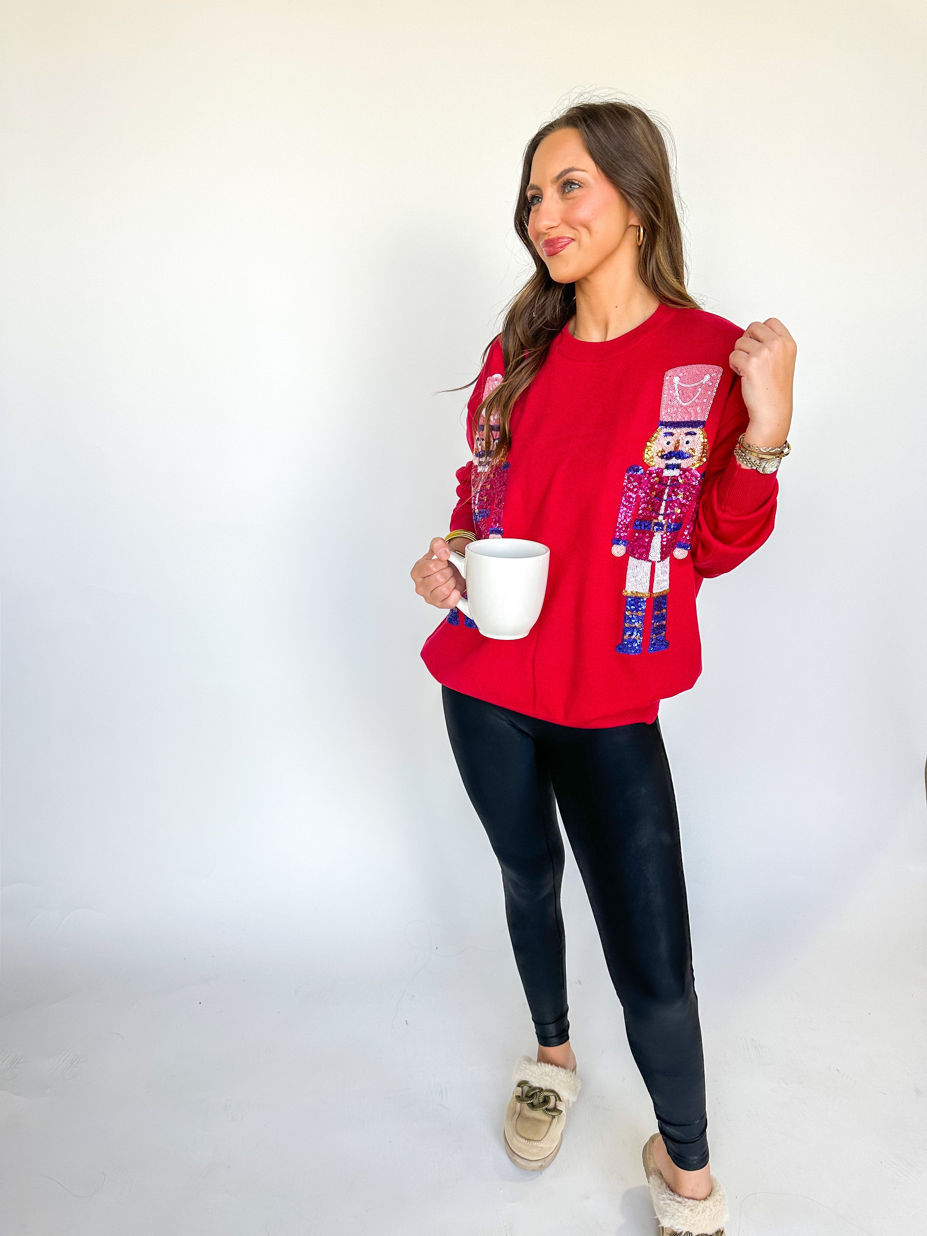 Double Sequin Nutcracker Red Sweater