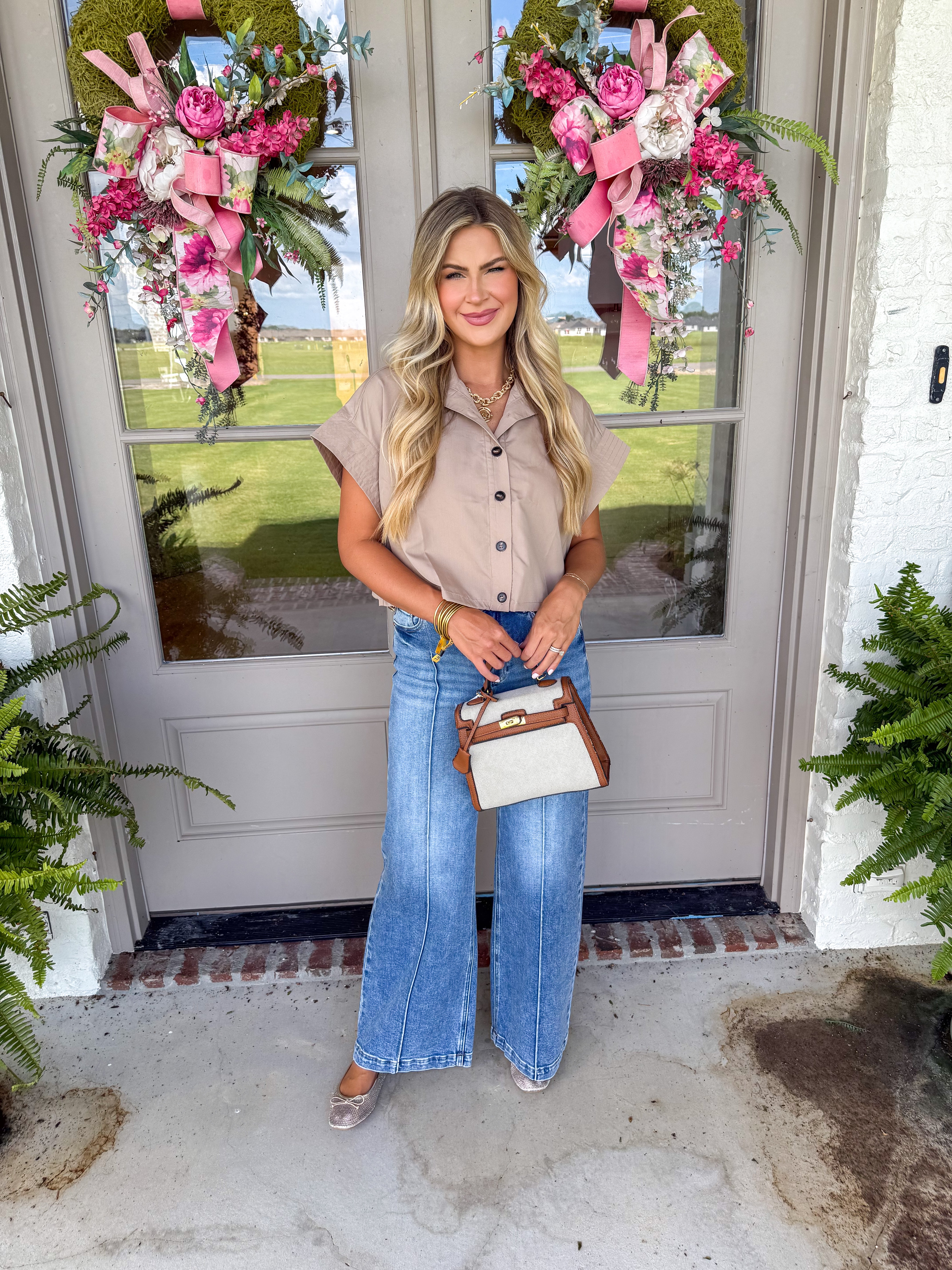 The Taupe Mock Neck Blouse