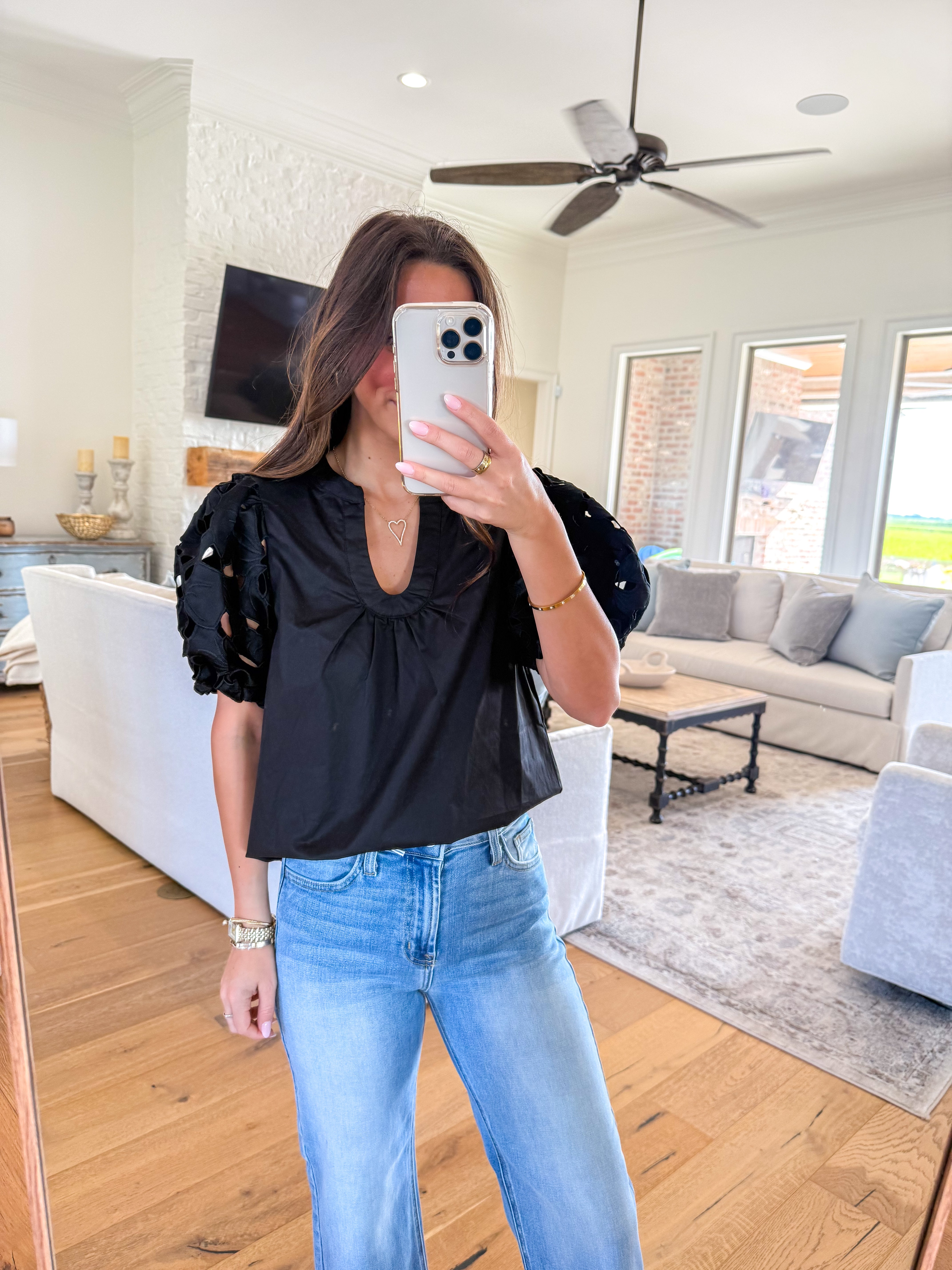 Clara Black Eyelit Blouse