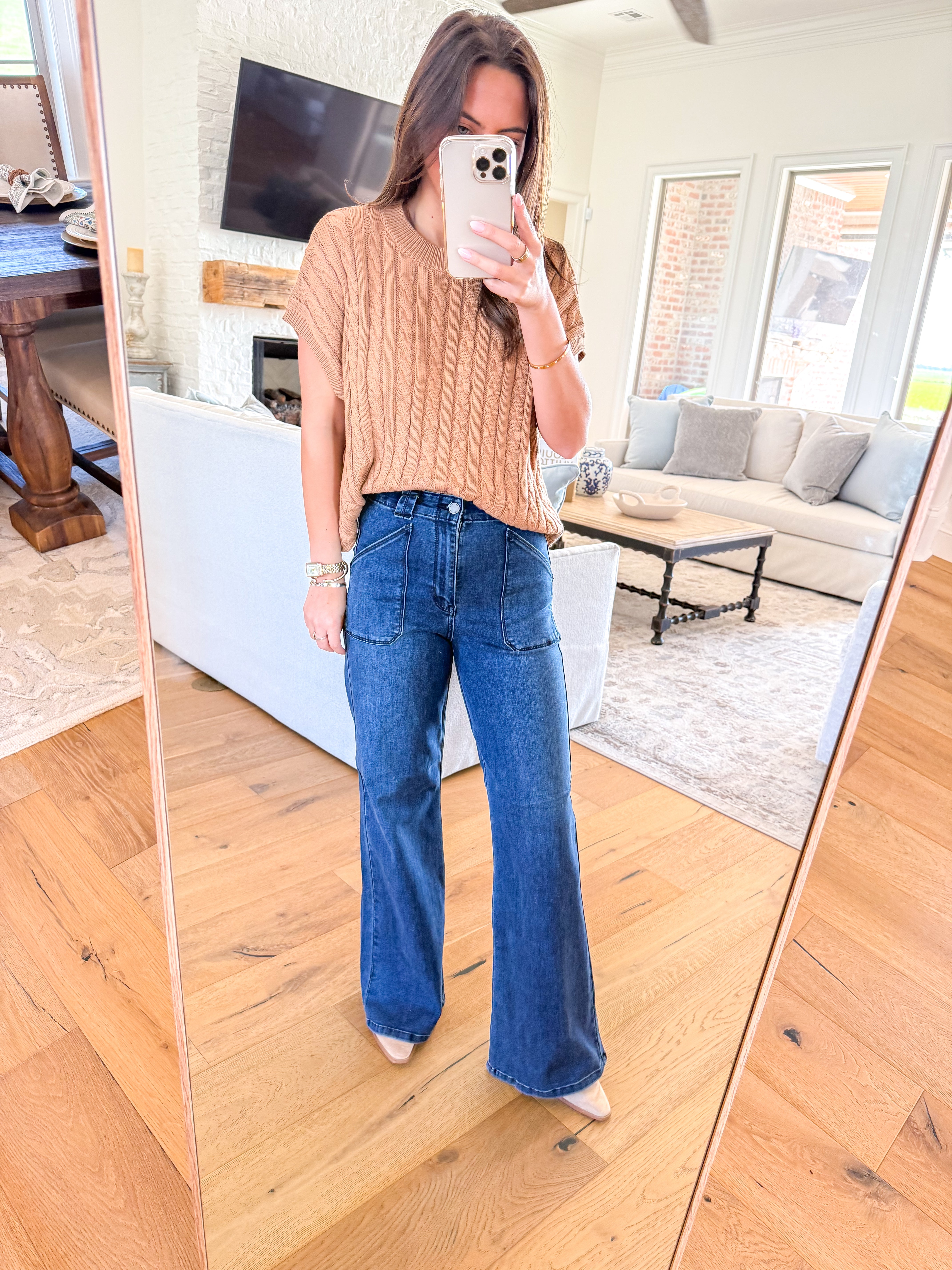 Dark Denim Patch Pocket Wide Leg Flare