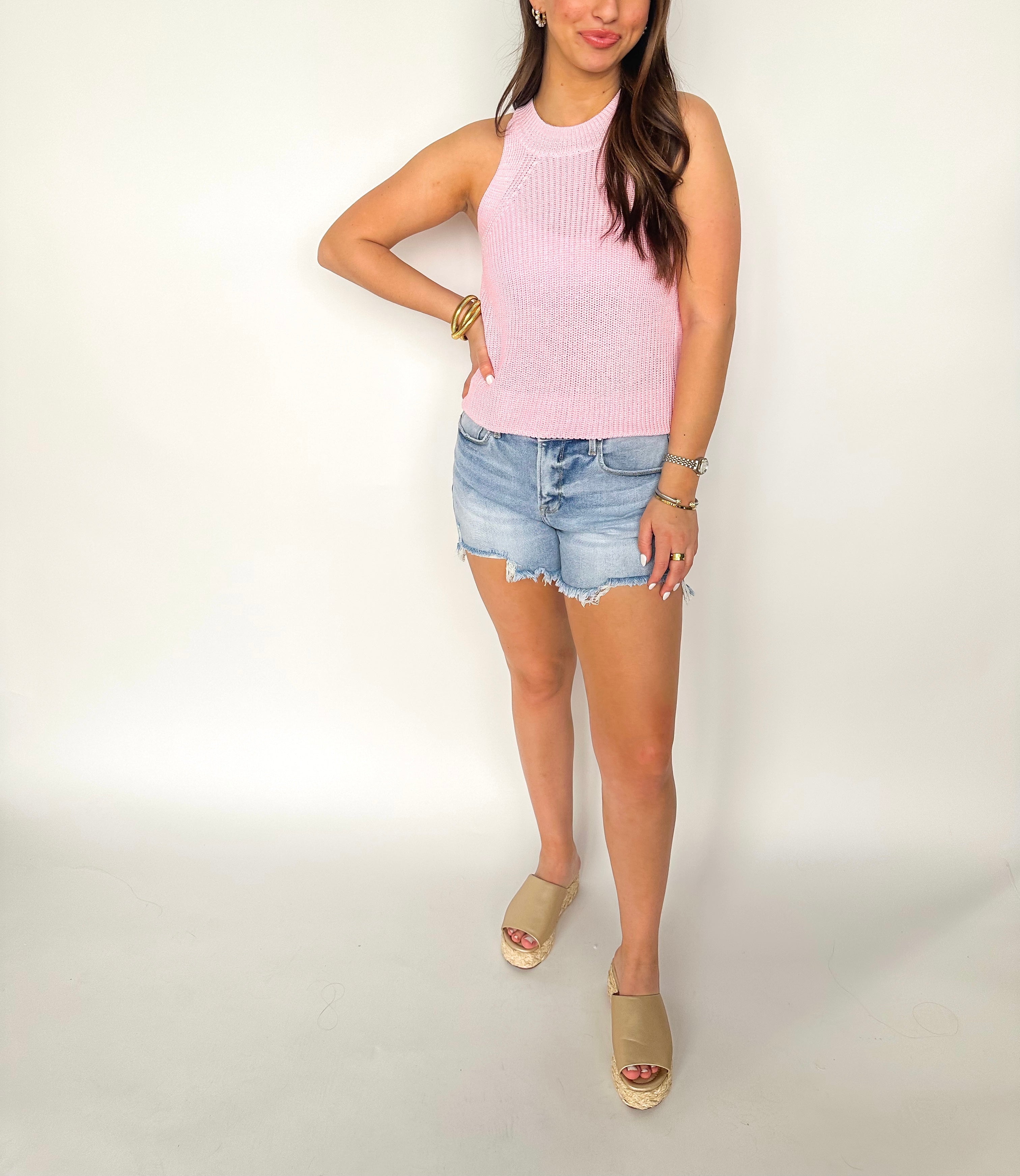 Halter Sweater Tank Pink