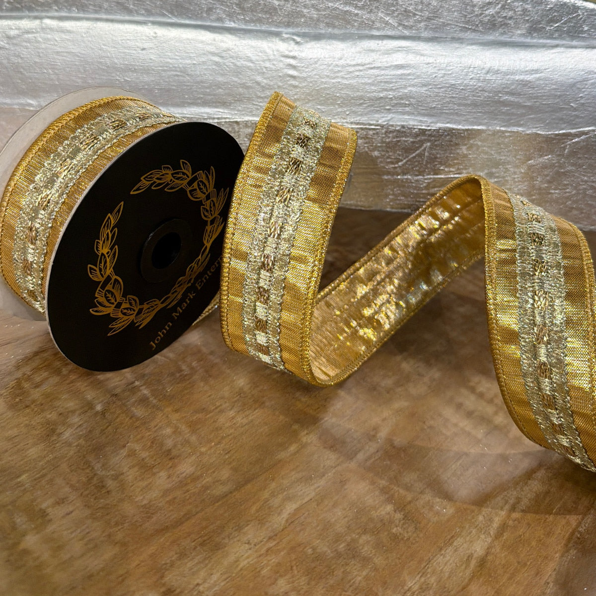 John Mark Ribbon Gold Trim Metallic Dupion Gold -1.5x5yd