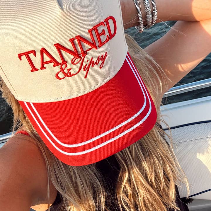 Tanned & Tipsy Trucker Hat- Red