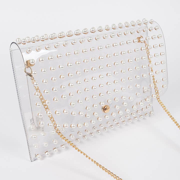 Pearl Studded Transparent Envelope Clutch (PREORDER 08/10)