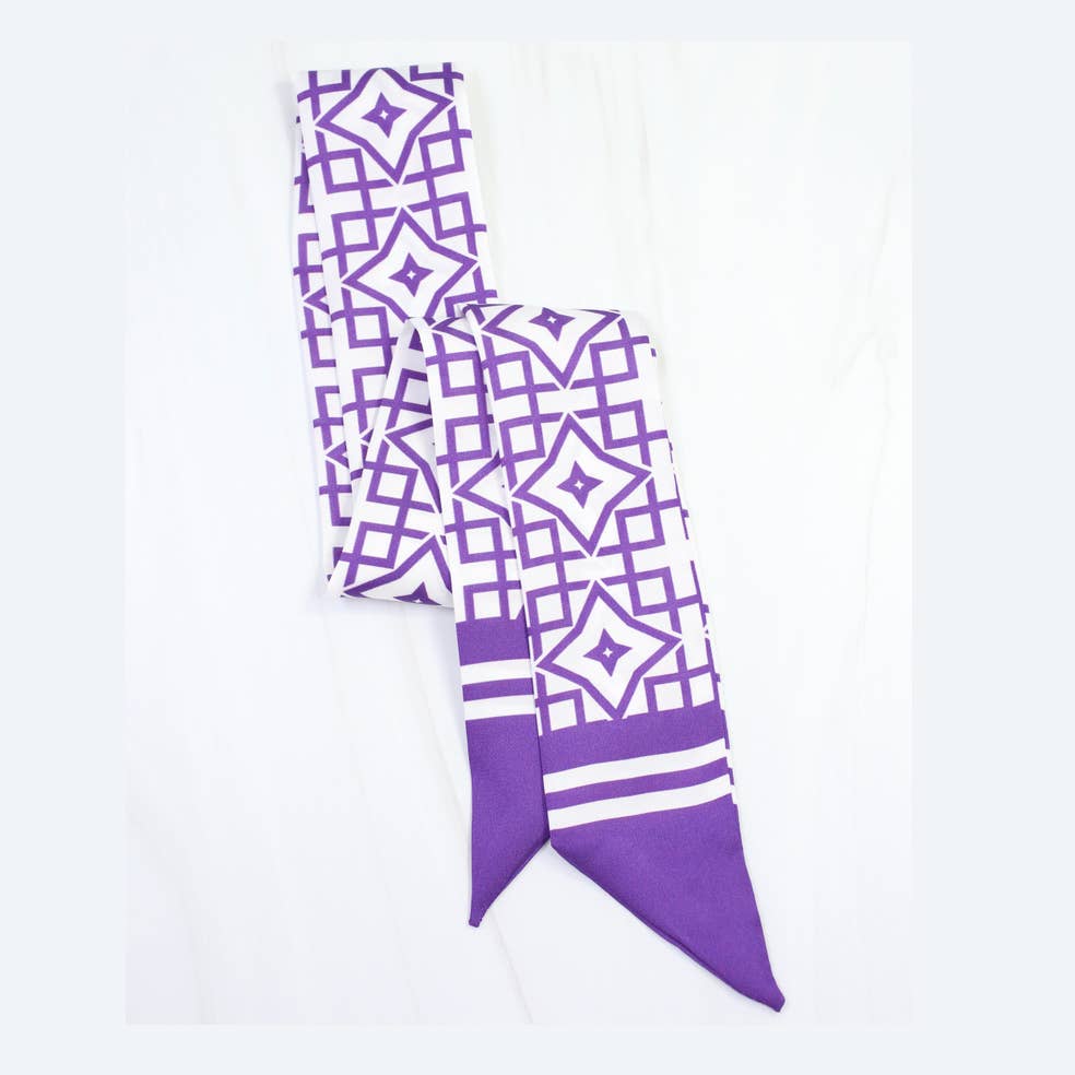 Langston Geometric Skinny Scarf Purple White