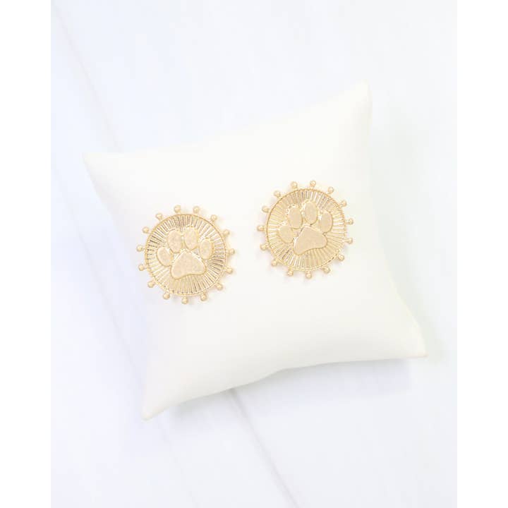 Carmen Coin Earring Paw Print Worn Gold