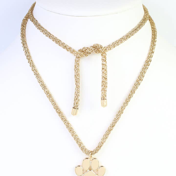 Corie Cord Necklace Paw Print Gold