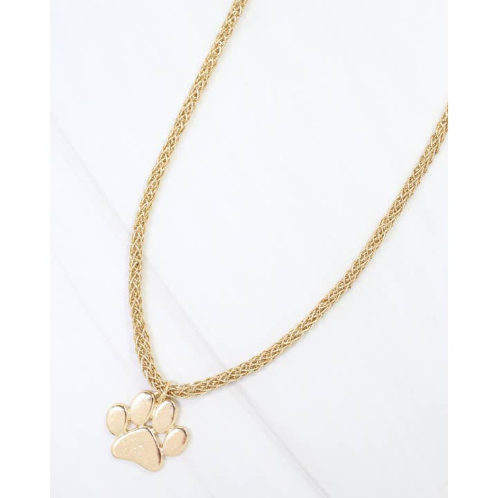 Corie Cord Necklace Paw Print Gold