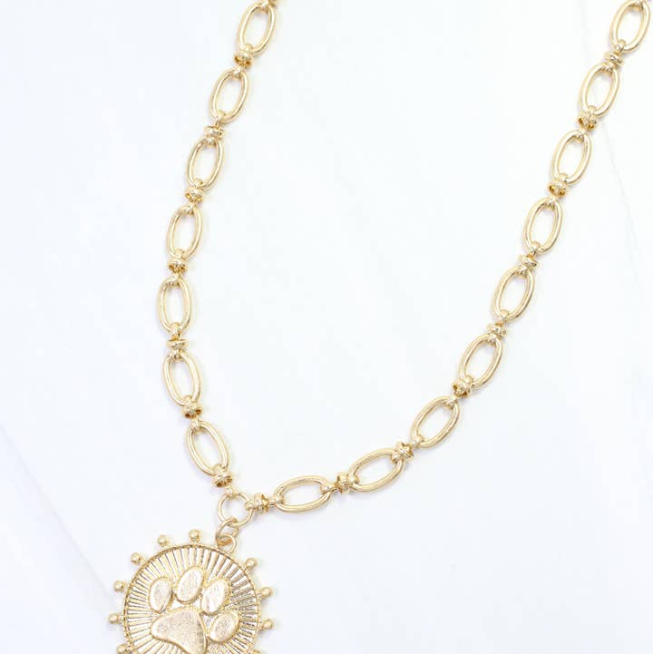 Carmen Coin Necklace Paw Print Worn Gold (PREORDER 08/10)