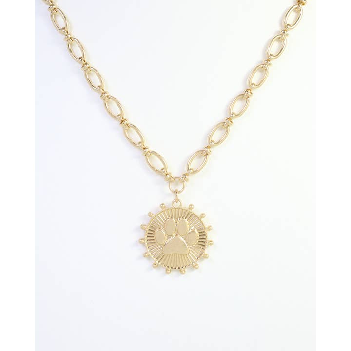 Carmen Coin Necklace Paw Print Worn Gold (PREORDER 08/10)