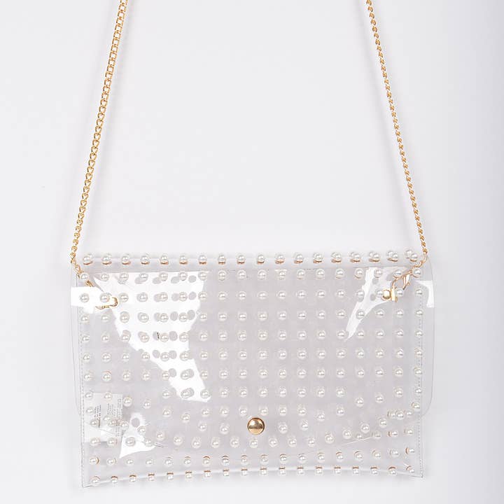 Pearl Studded Transparent Envelope Clutch (PREORDER 08/10)